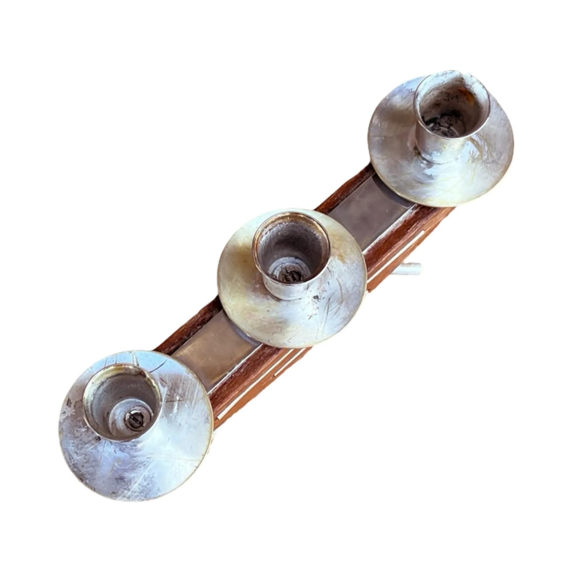 Świecznik space age, brązowy, teak, metal, Niemcy, lata 60. - 127564