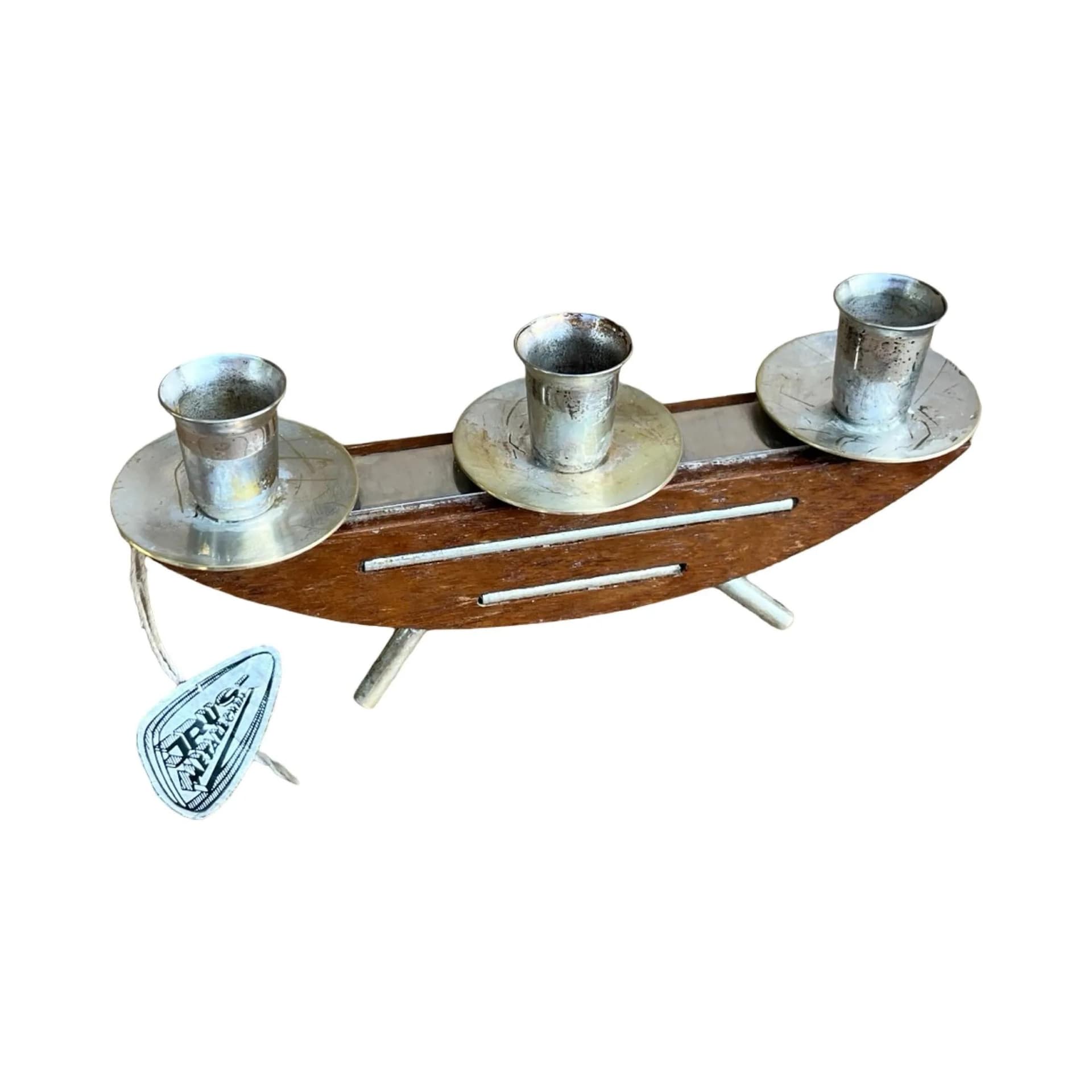 Świecznik space age, brązowy, teak, metal, Niemcy, lata 60. - 127571