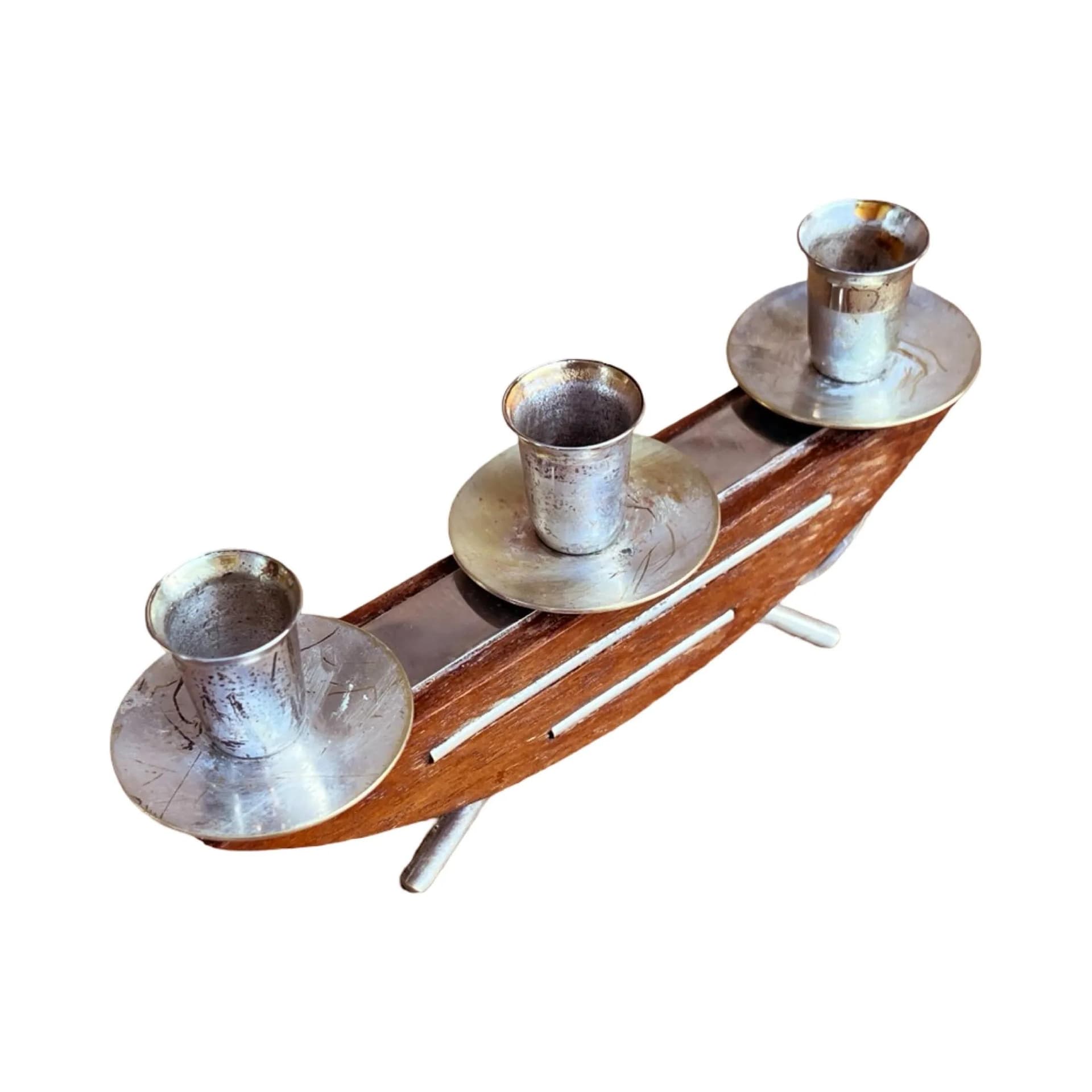 Świecznik space age, brązowy, teak, metal, Niemcy, lata 60. - 127565