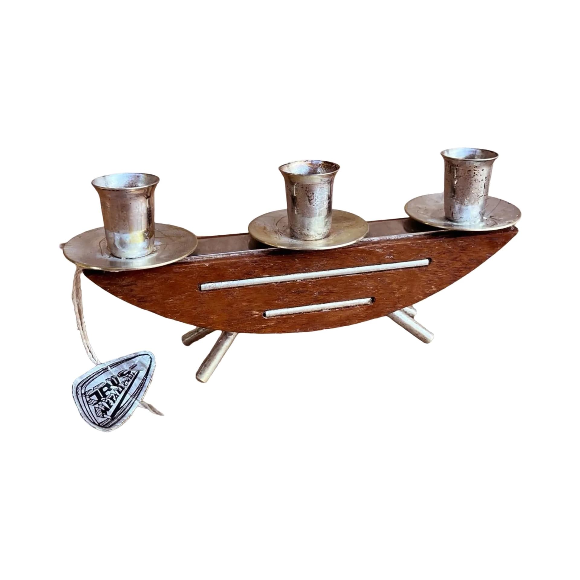 Świecznik space age, brązowy, teak, metal, Niemcy, lata 60.