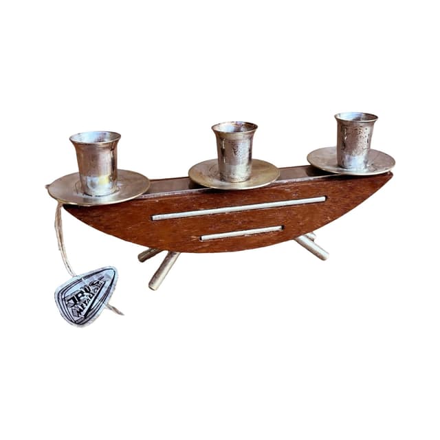 Świecznik space age, brązowy, teak, metal, Niemcy, lata 60. - WYMIARY