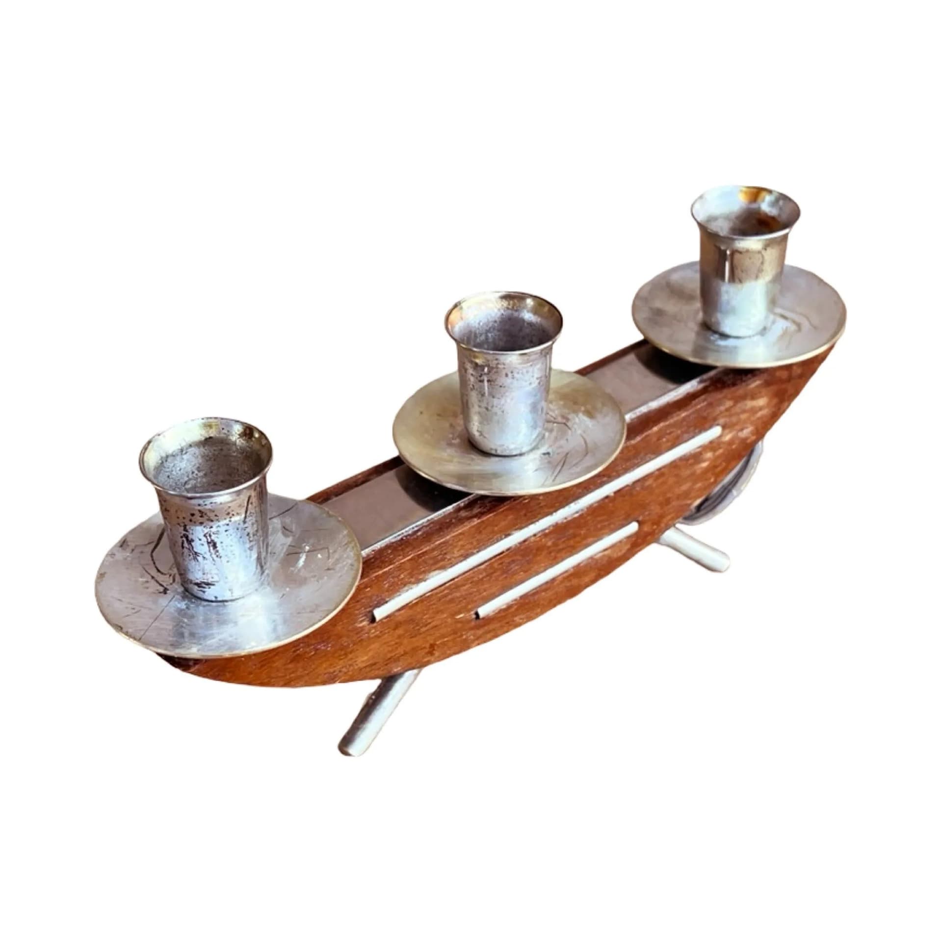 Świecznik space age, brązowy, teak, metal, Niemcy, lata 60. - 127566