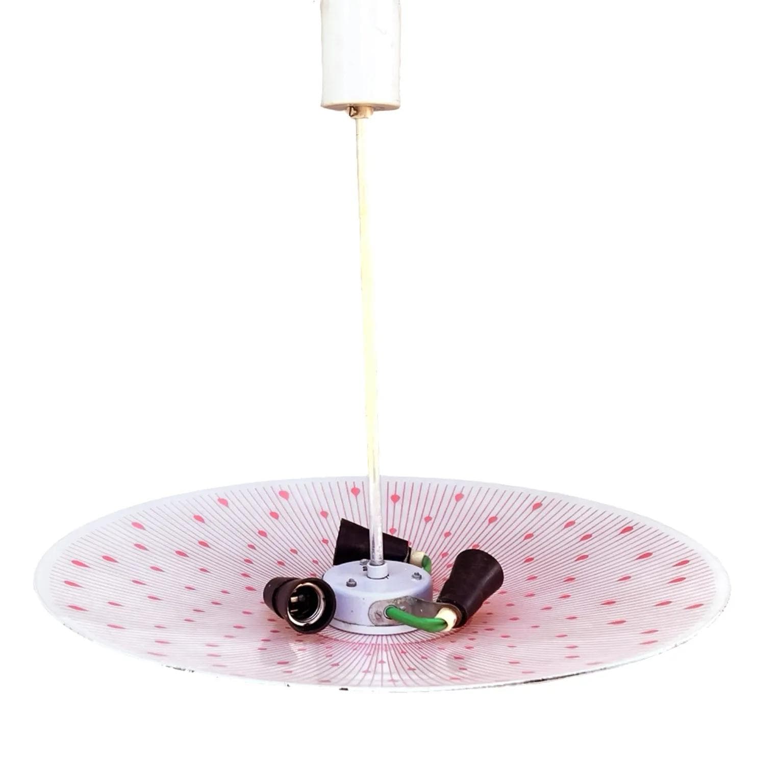 Ceiling lamp Parasol, white red glass, Napako, Czechoslovakia, 1970s - 127541