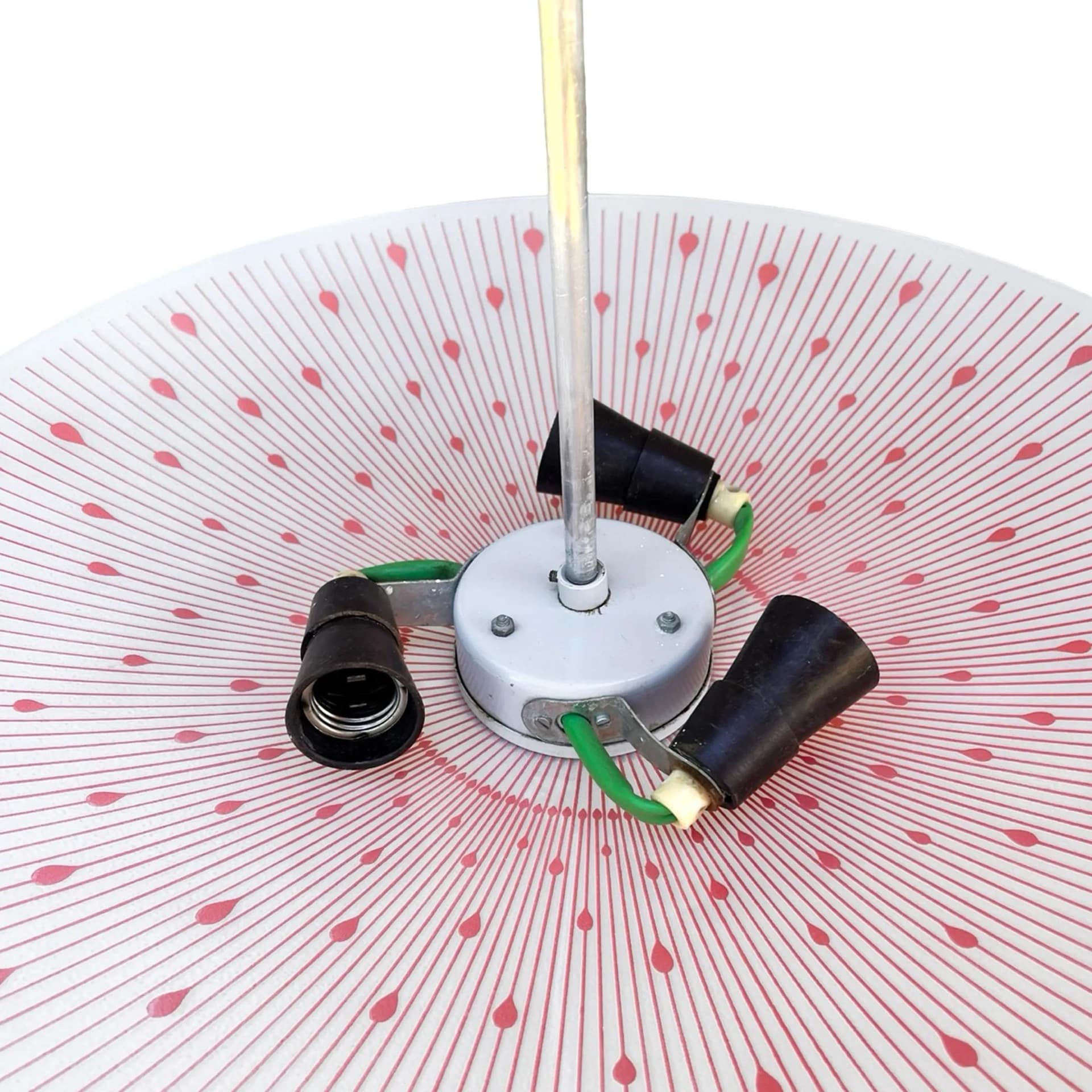 Ceiling lamp Parasol, white red glass, Napako, Czechoslovakia, 1970s - 127540