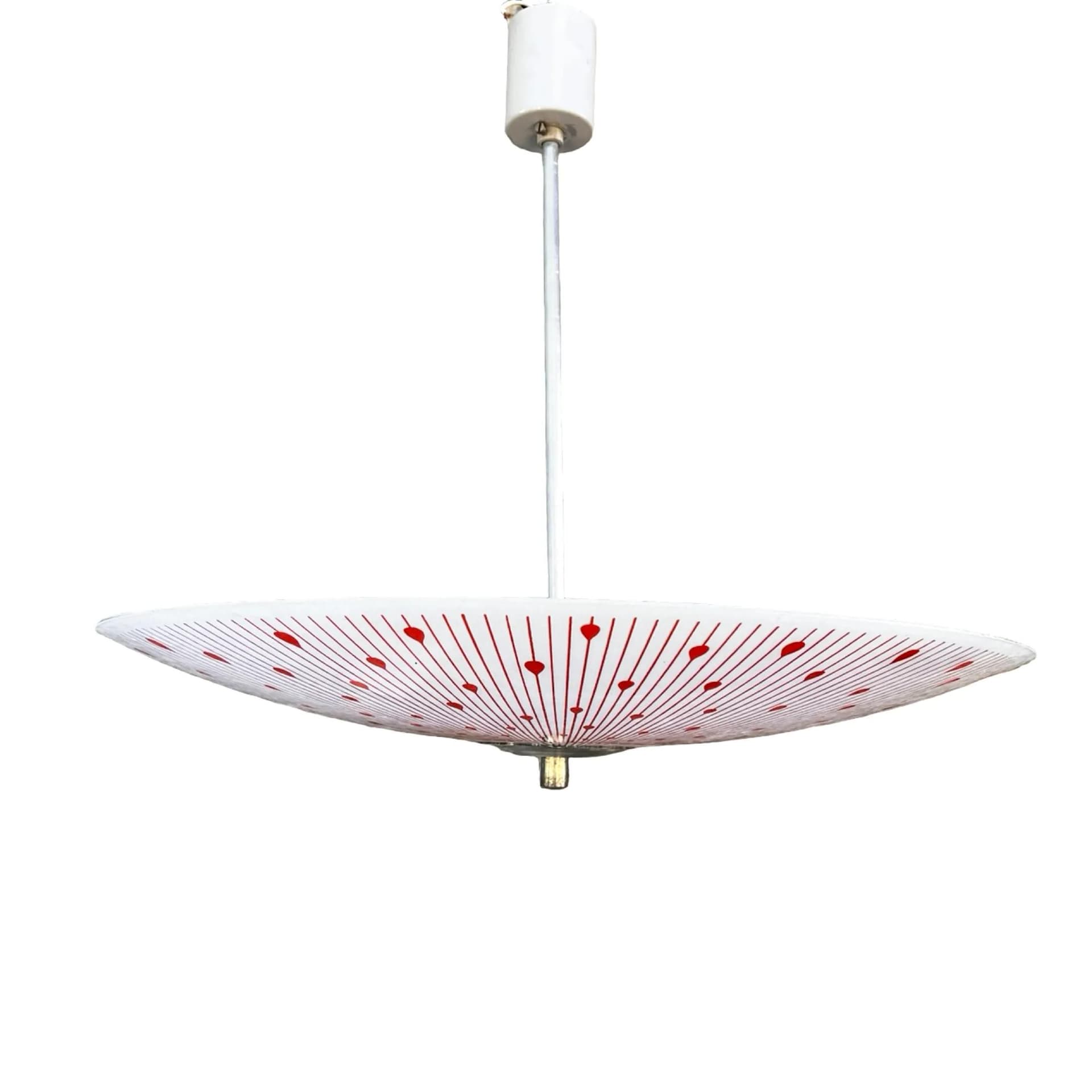 Ceiling lamp Parasol, white red glass, Napako, Czechoslovakia, 1970s - 127542