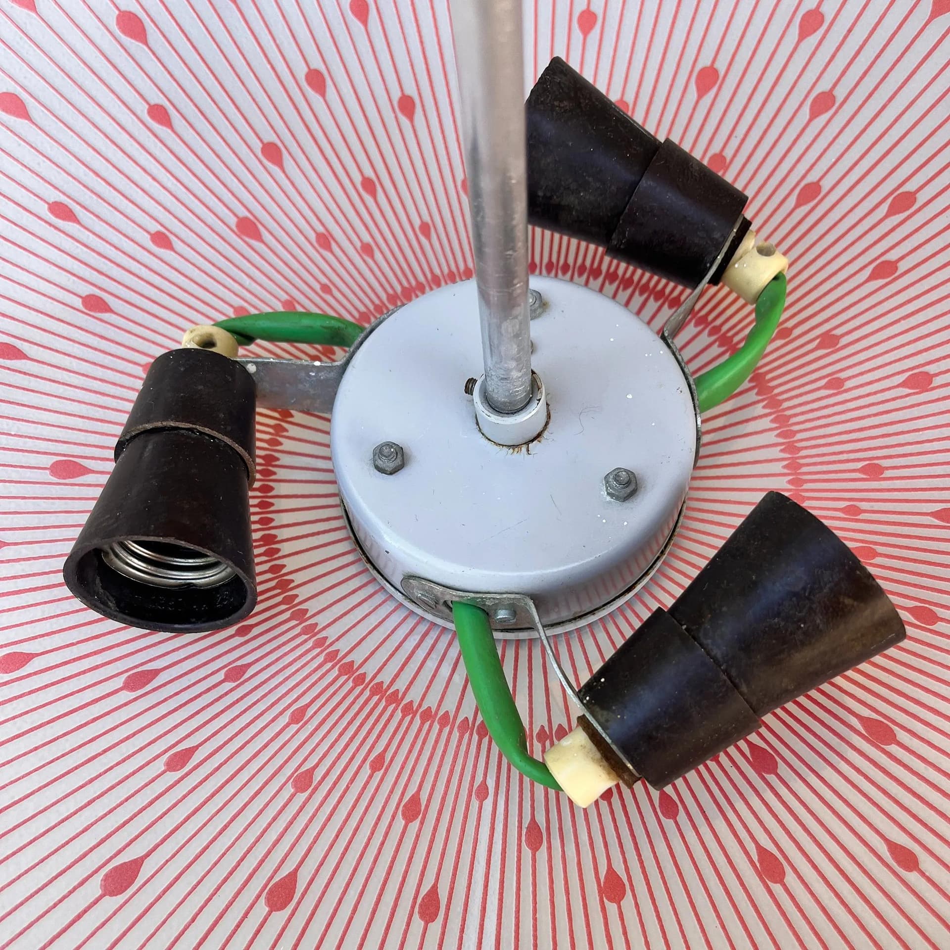 Ceiling lamp Parasol, white red glass, Napako, Czechoslovakia, 1970s - 127537