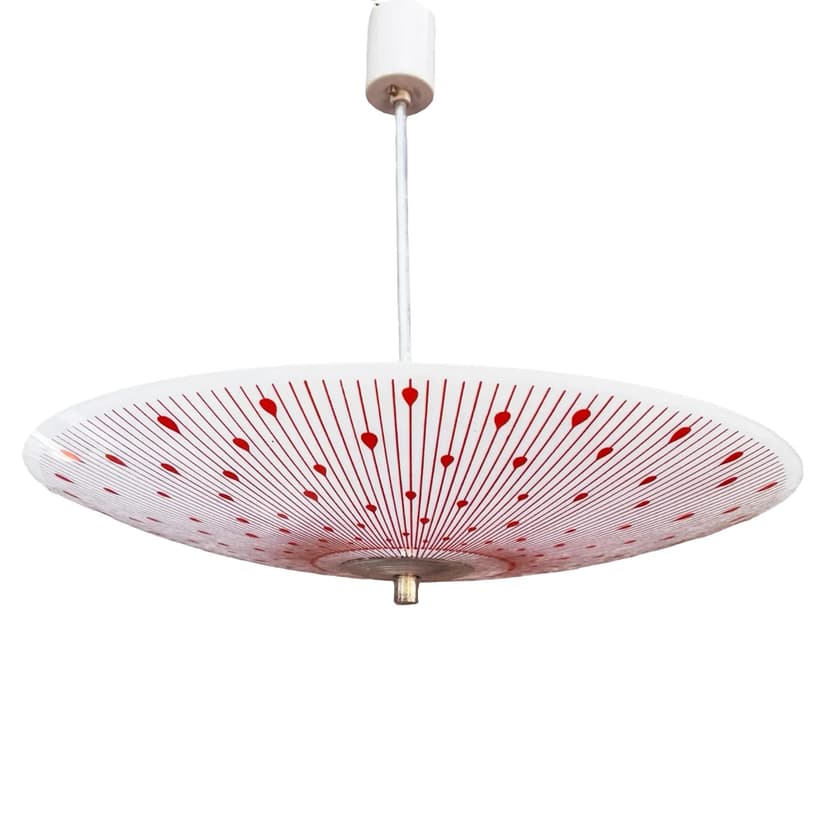 Ceiling lamp Parasol, white red glass, Napako, Czechoslovakia, 1970s