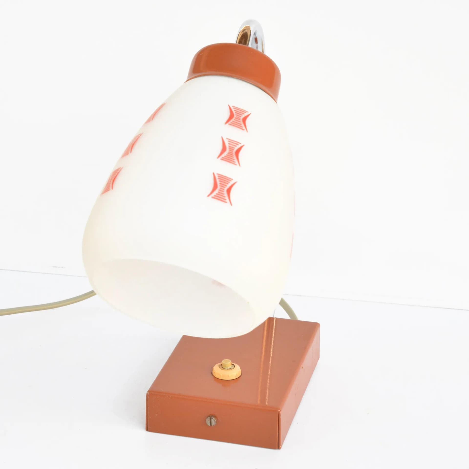 Lampa stołowa L 197-1383, szkło mleczne, stal brązowy, chrom, proj. J. Hurka, Lidokov, Czechosłowacja, lata 60. - 127518