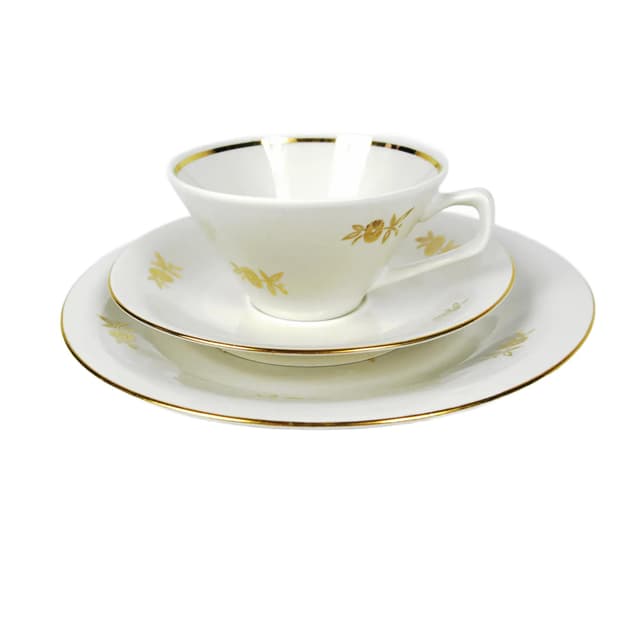 Breakfast set, beige porcelain, Chodzież, Poland, 1950s. - DIMENSION