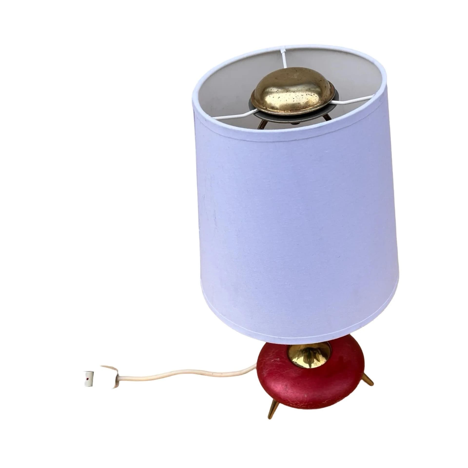 Lampa stołowa, maroon plastik, tkanina biała, Belgia, lata 70. - 127465