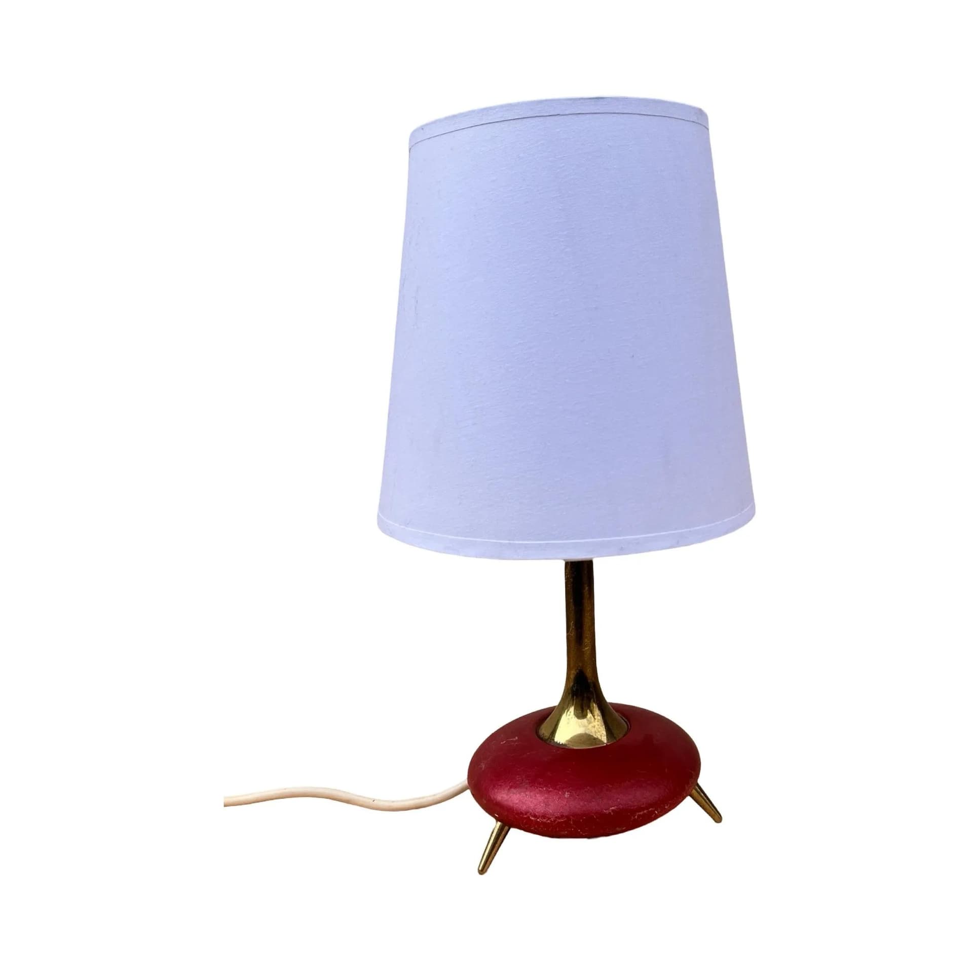 Lampa stołowa, maroon plastik, tkanina biała, Belgia, lata 70. - 127469