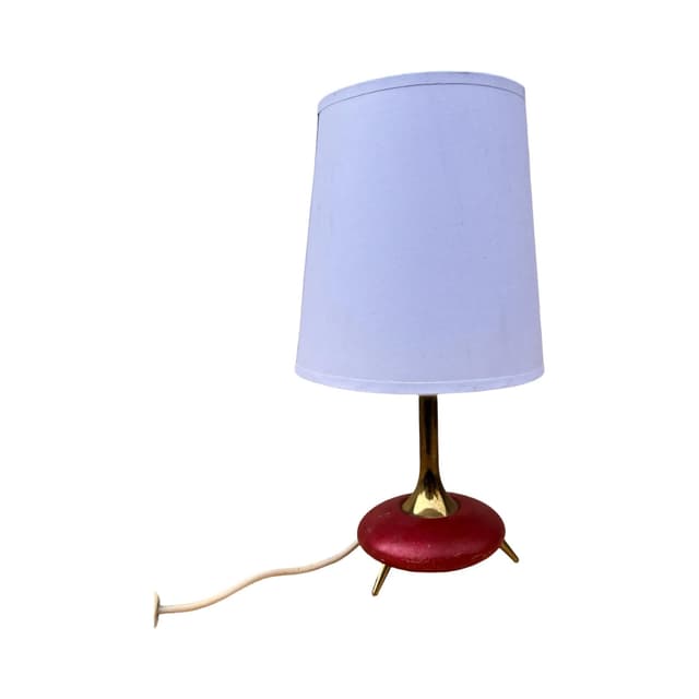 Lampa stołowa, maroon plastik, tkanina biała, Belgia, lata 70. - WYMIARY