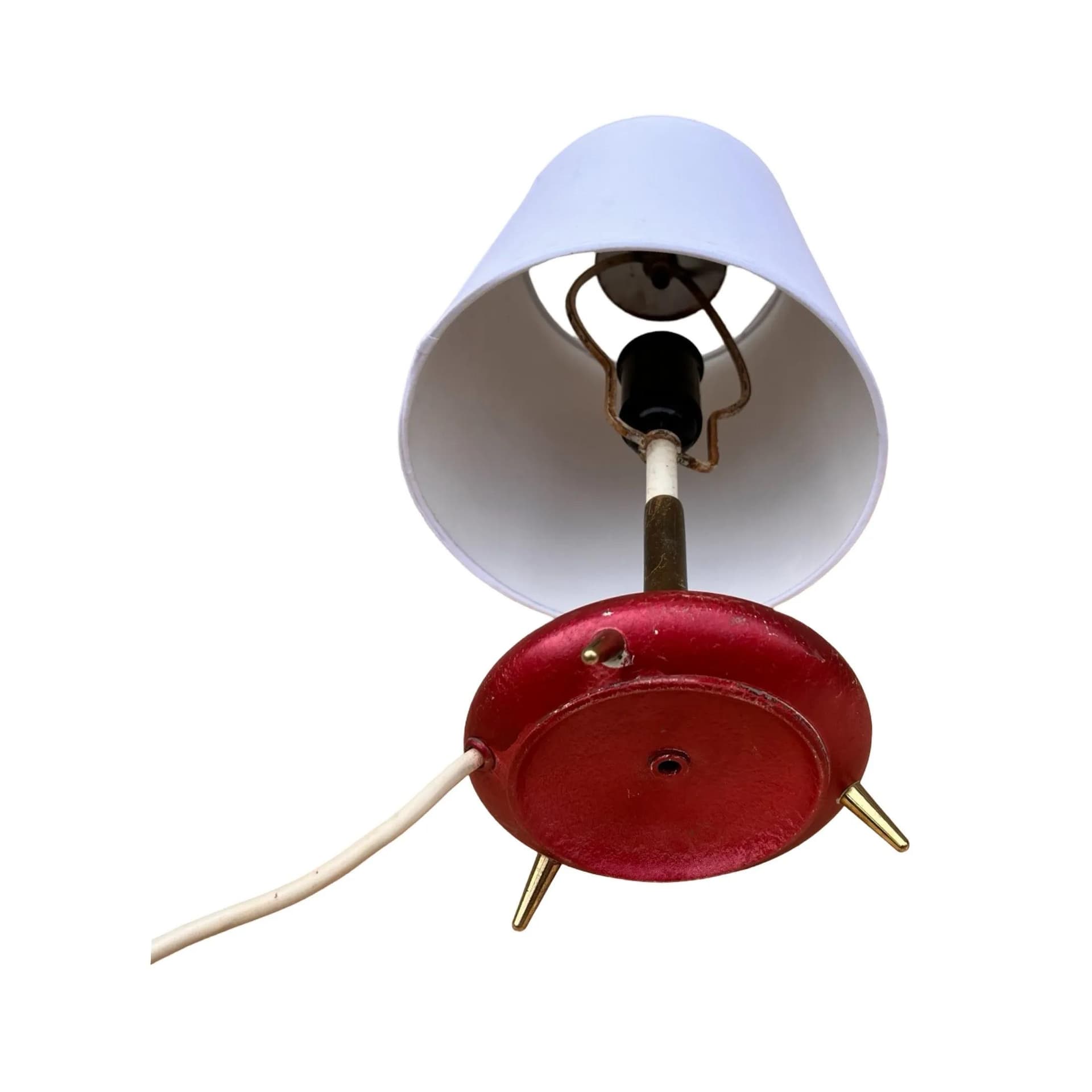 Lampa stołowa, maroon plastik, tkanina biała, Belgia, lata 70. - 127464