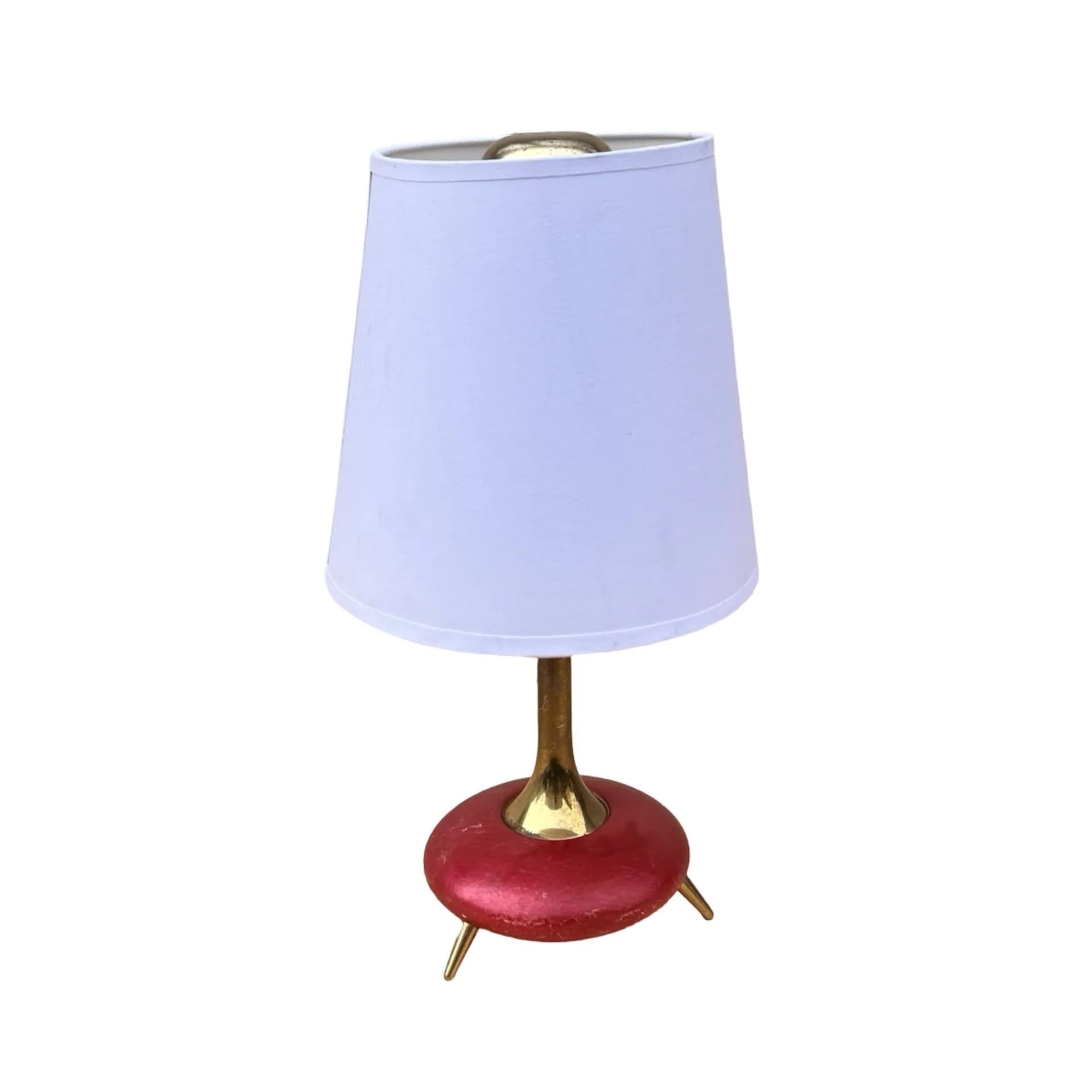 Lampa stołowa, maroon plastik, tkanina biała, Belgia, lata 70. - 127466