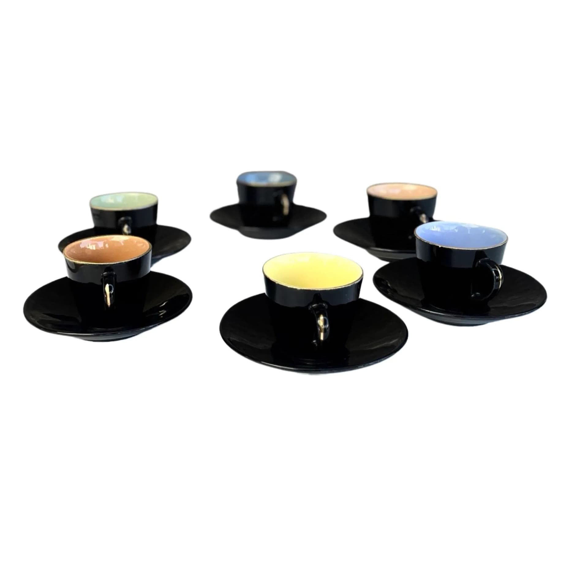 Komplet filiżanek ze spodkami, multikolor, fajans, Ditmar Urbach, Czechosłowacja, lata 50. - 127456