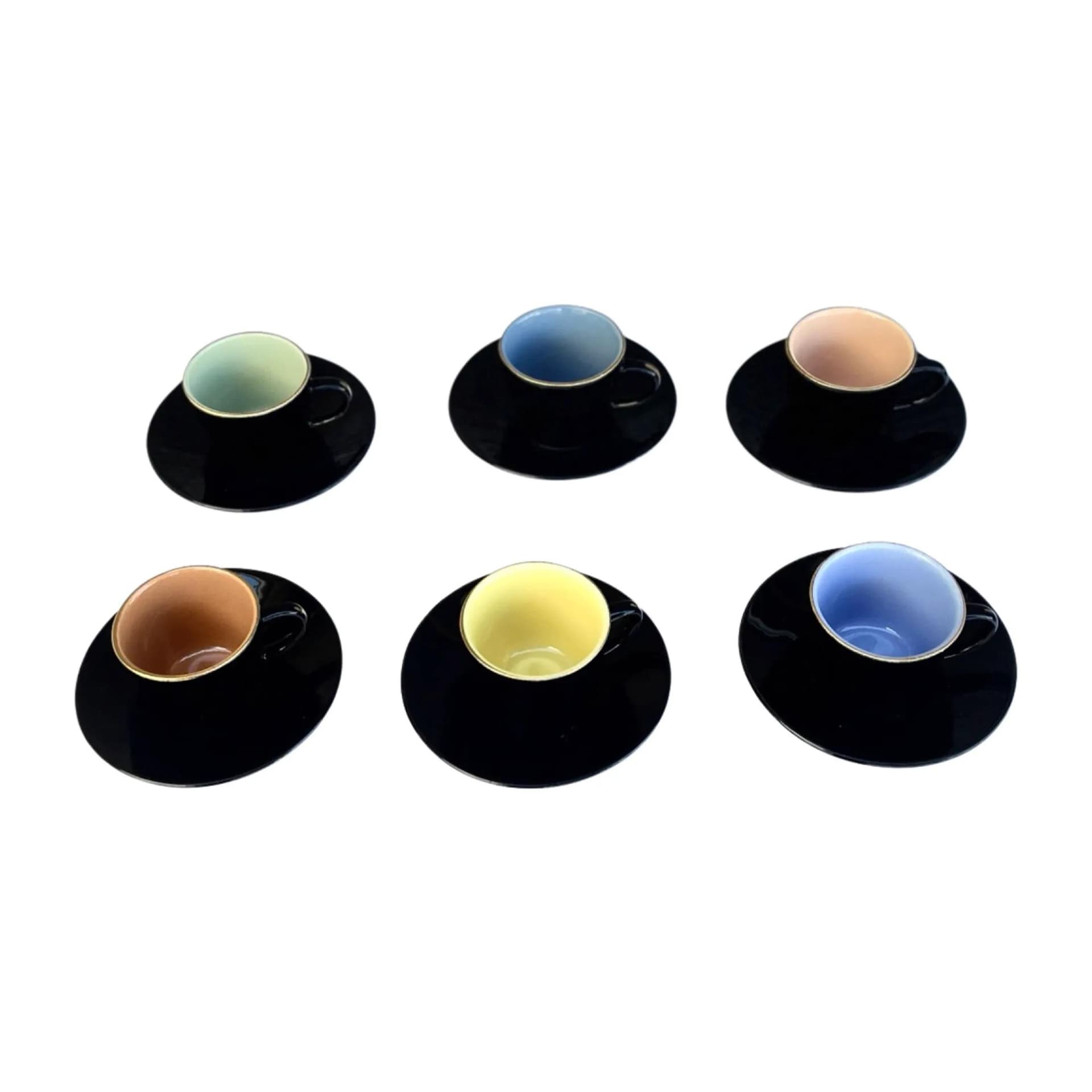 Komplet filiżanek ze spodkami, multikolor, fajans, Ditmar Urbach, Czechosłowacja, lata 50. - 127457