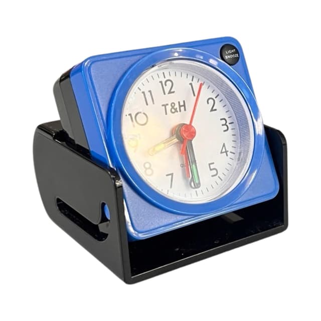 Budzik podróżny, niebieski, tworzywo sztuczne, T&H, Japonia, lata 90. - WYMIARY