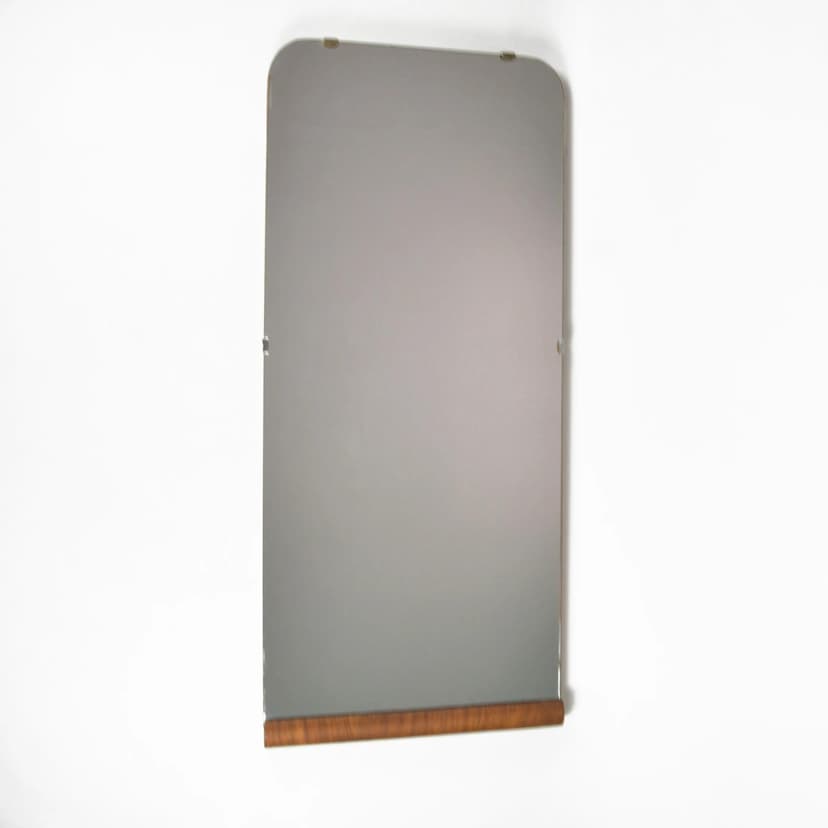 Wall Mirror Art Deco, silver glass walnut, Poland, 1940s