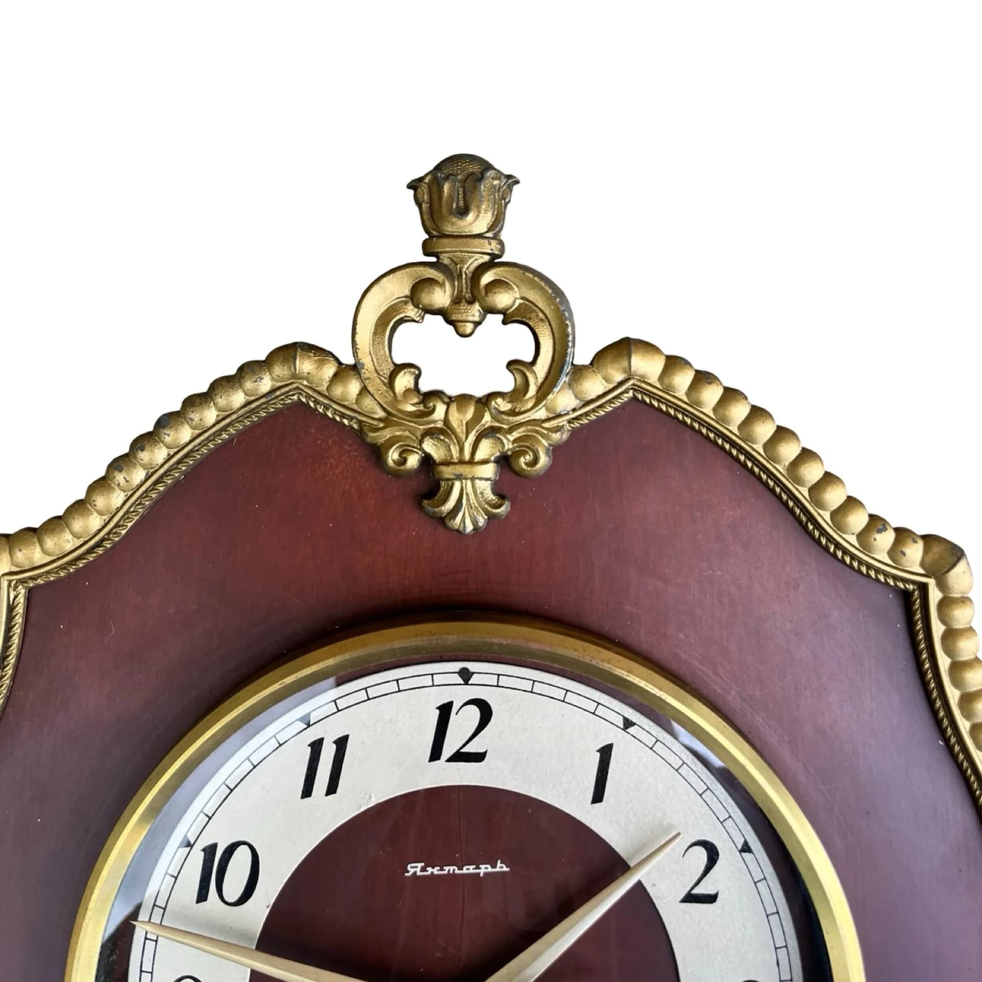 Zegar ścienny Jantar, miedziany, drewno mahoń szkło, ZSRR, lata 70. - 127359