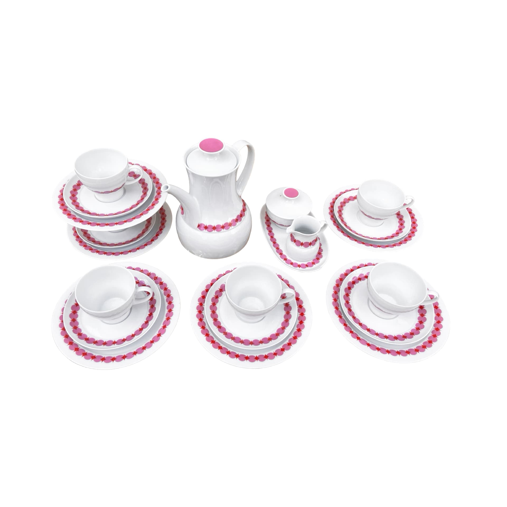 Coffee service Rotunda, white pink porcelain, by T. Wirkkala, Germany, 1960s. - 169858