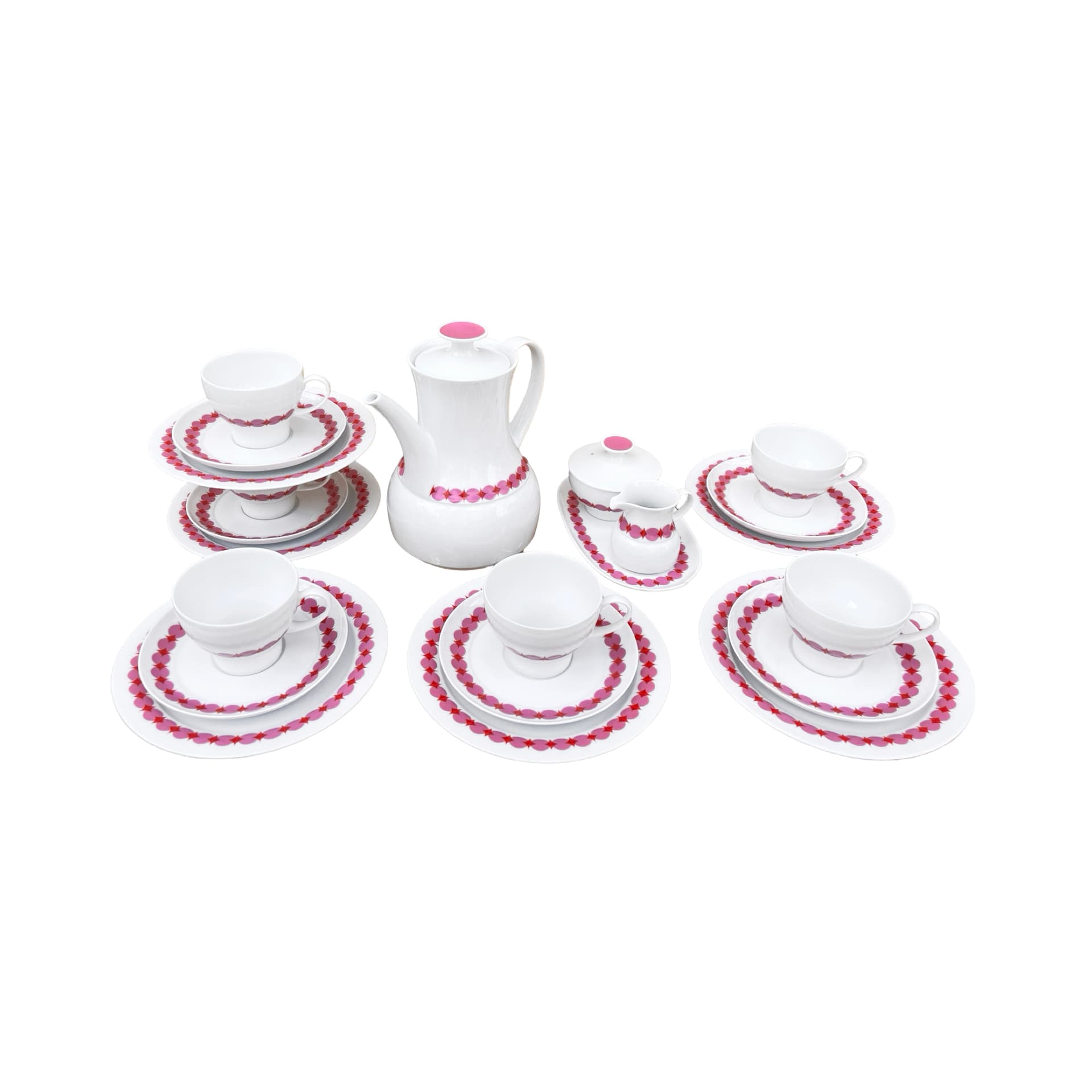 Coffee service Rotunda, white pink porcelain, by T. Wirkkala, Germany, 1960s. - 169856