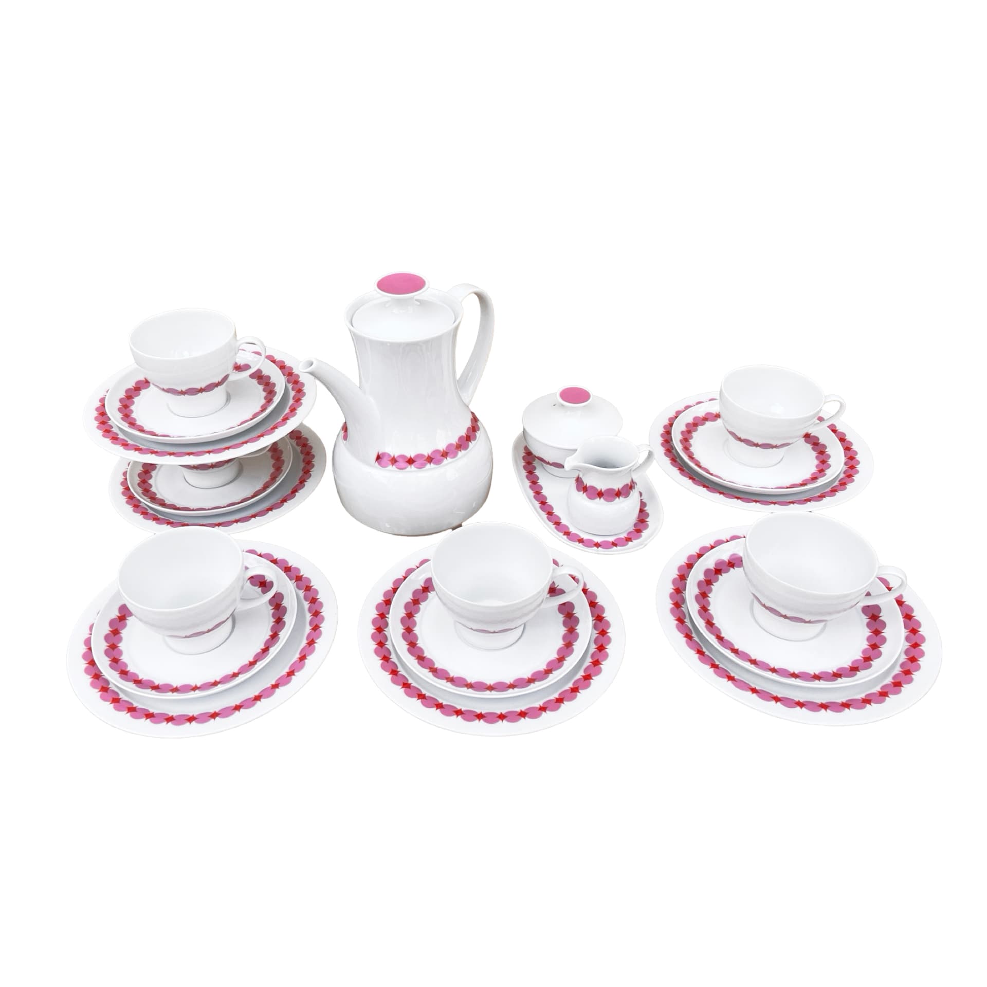 Coffee service Rotunda, white pink porcelain, by T. Wirkkala, Germany, 1960s. - 169859