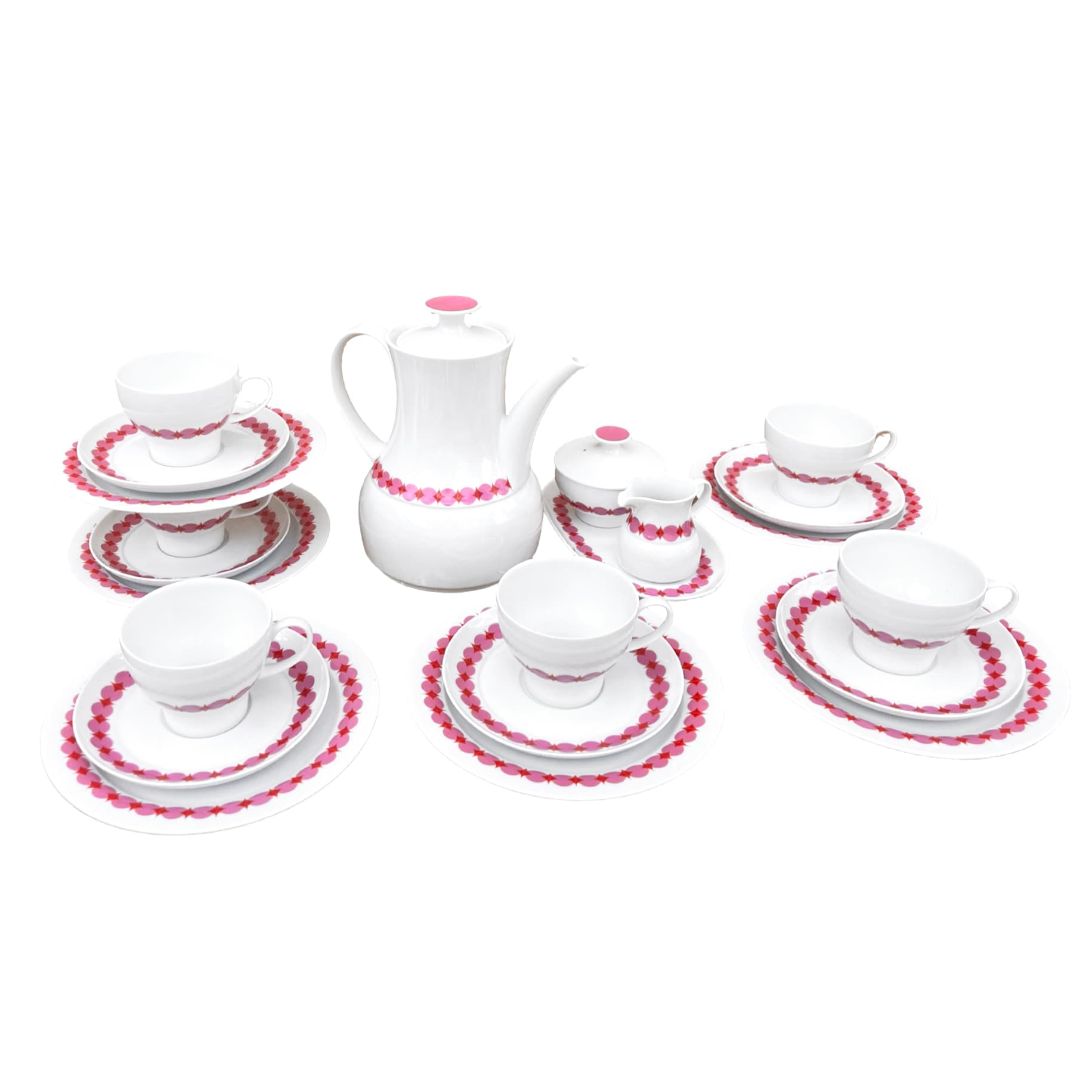 Coffee service Rotunda, white pink porcelain, by T. Wirkkala, Germany, 1960s. - 169860