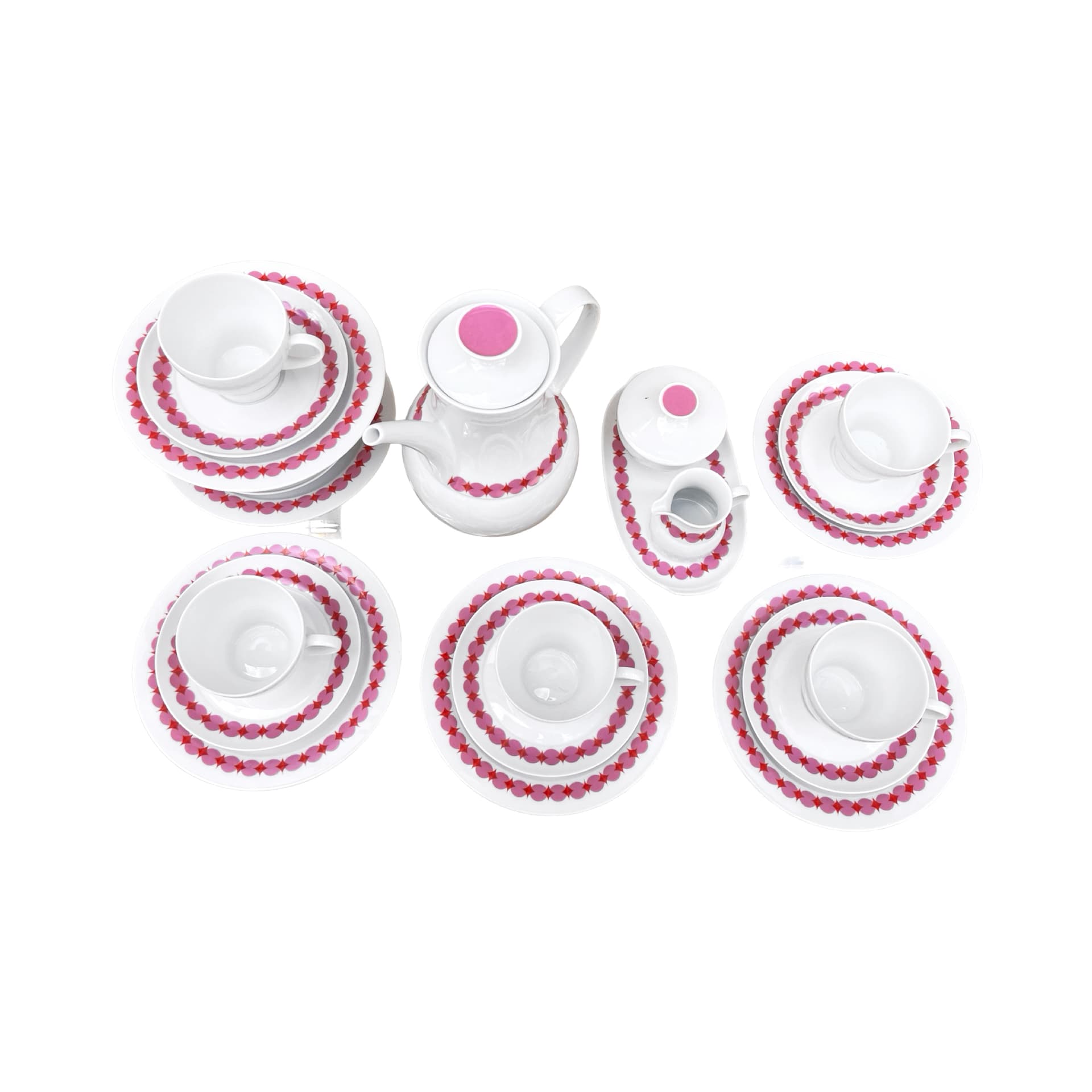 Coffee service Rotunda, white pink porcelain, by T. Wirkkala, Germany, 1960s. - 169855