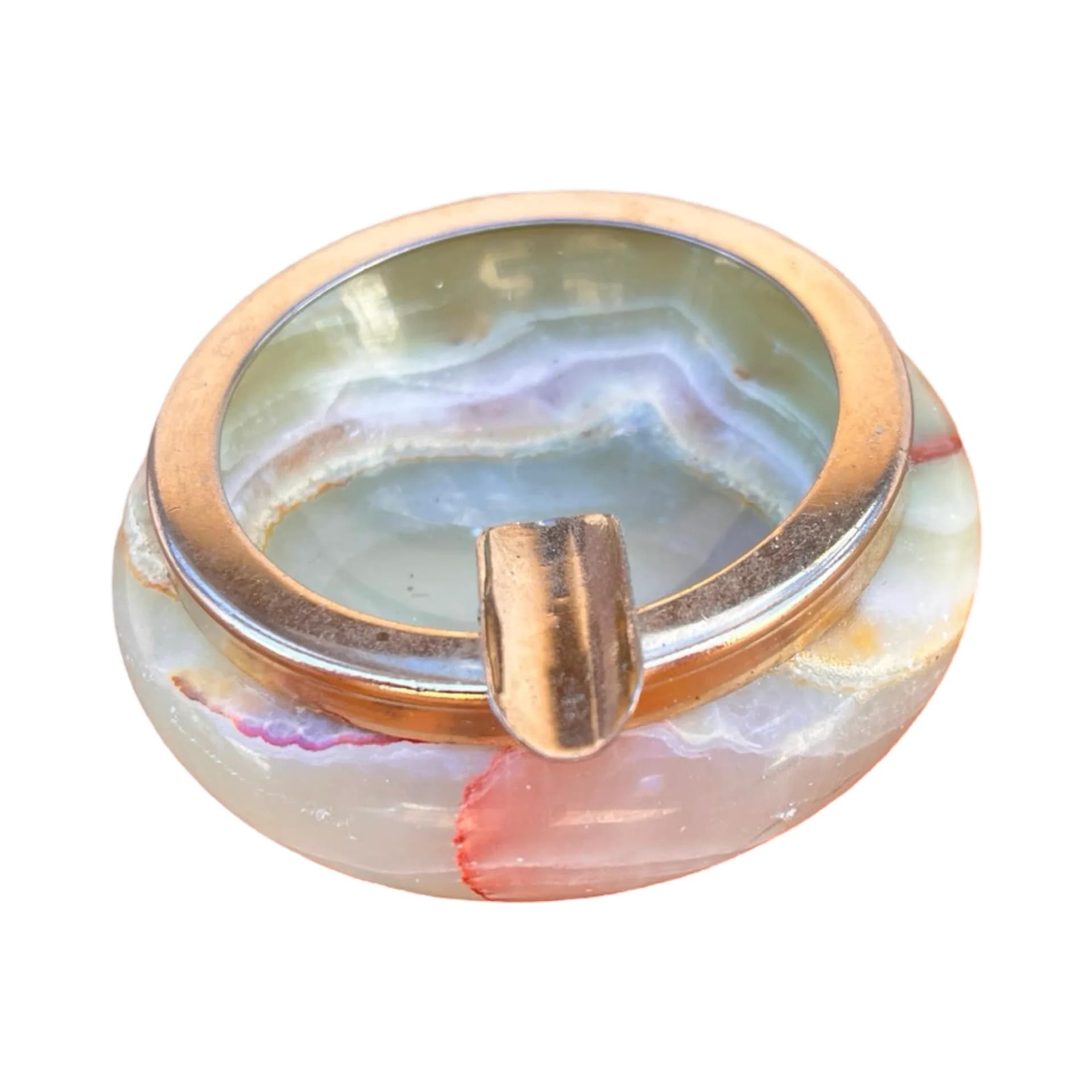 Popielnica, alabaster beżowy, mosiądz, Włochy, lata 70. - 127295