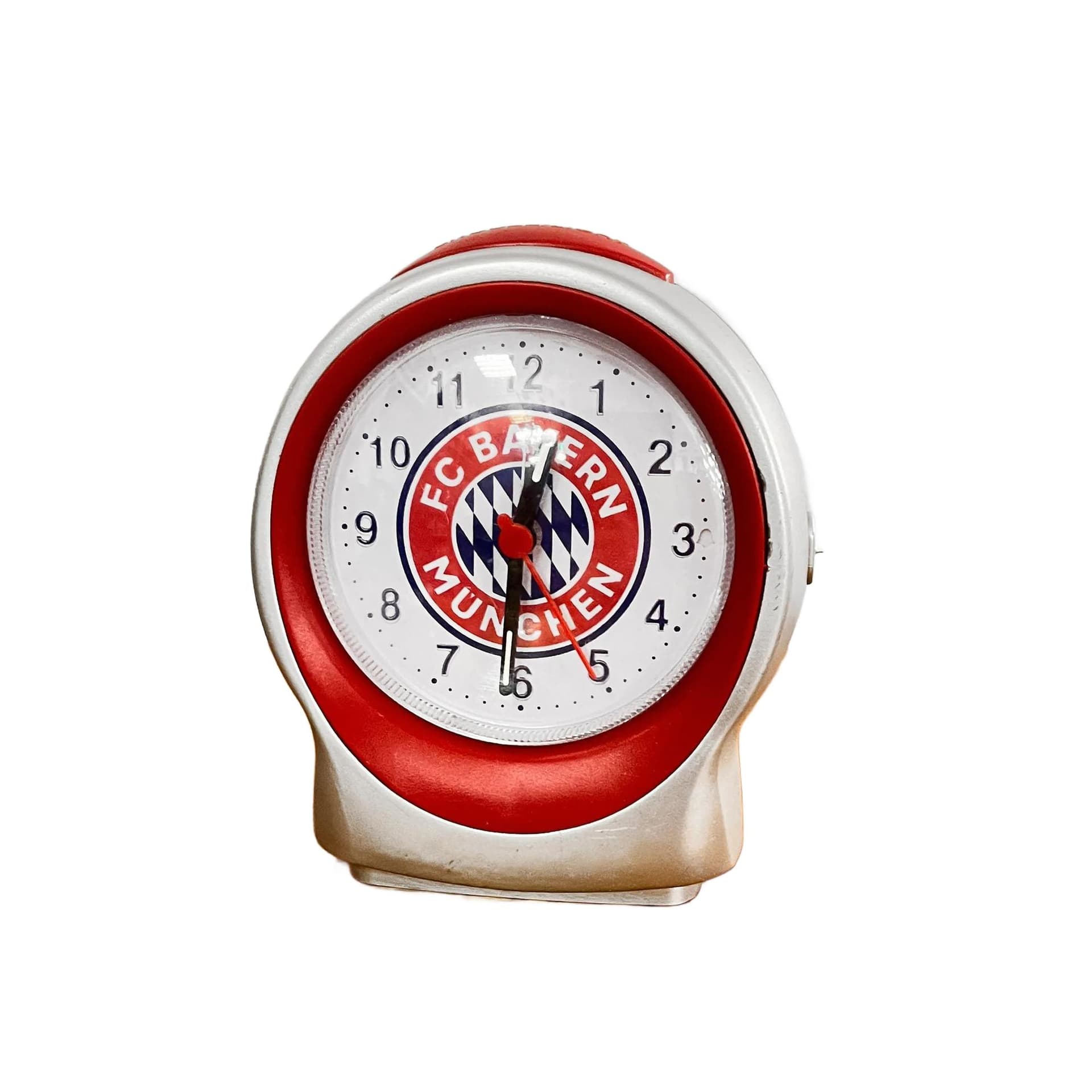 Alarm Clock FC Bayern München, red plastic, Kienzle, Germany, 1990s.