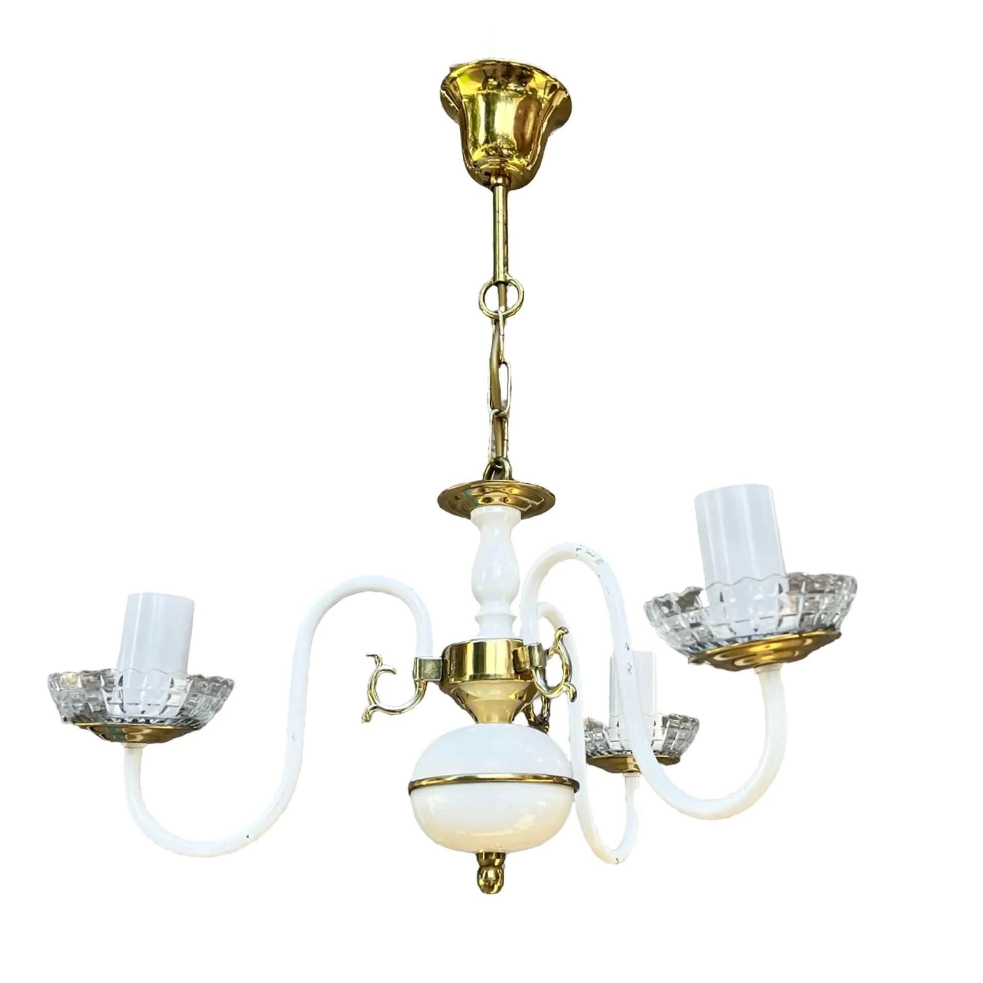 Chandelier Hollywood Regency, golden, metal glass, AKA Leuchten, Germany, 1970s.