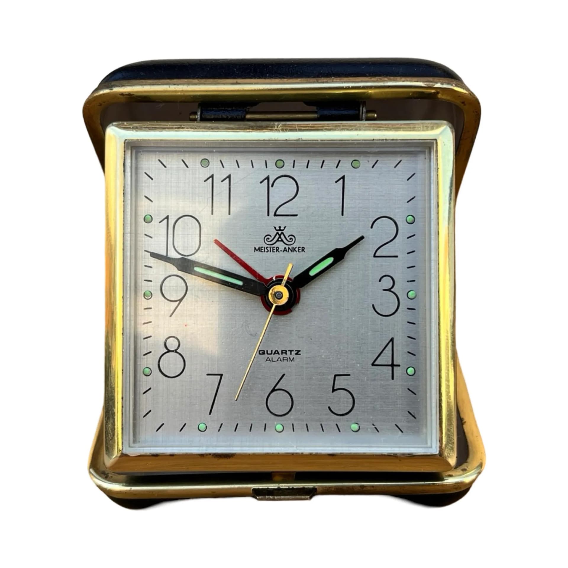 Budzik podróżny, Meister-Anker, srebrny, plastik, Niemcy, lata 70. - 127157