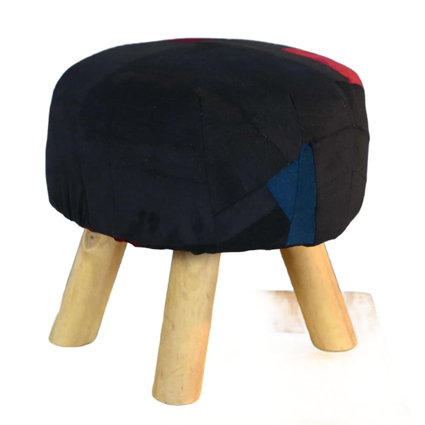 Pufa skandynawska, patchwork multikolor, drewno, Dania, lata 90.