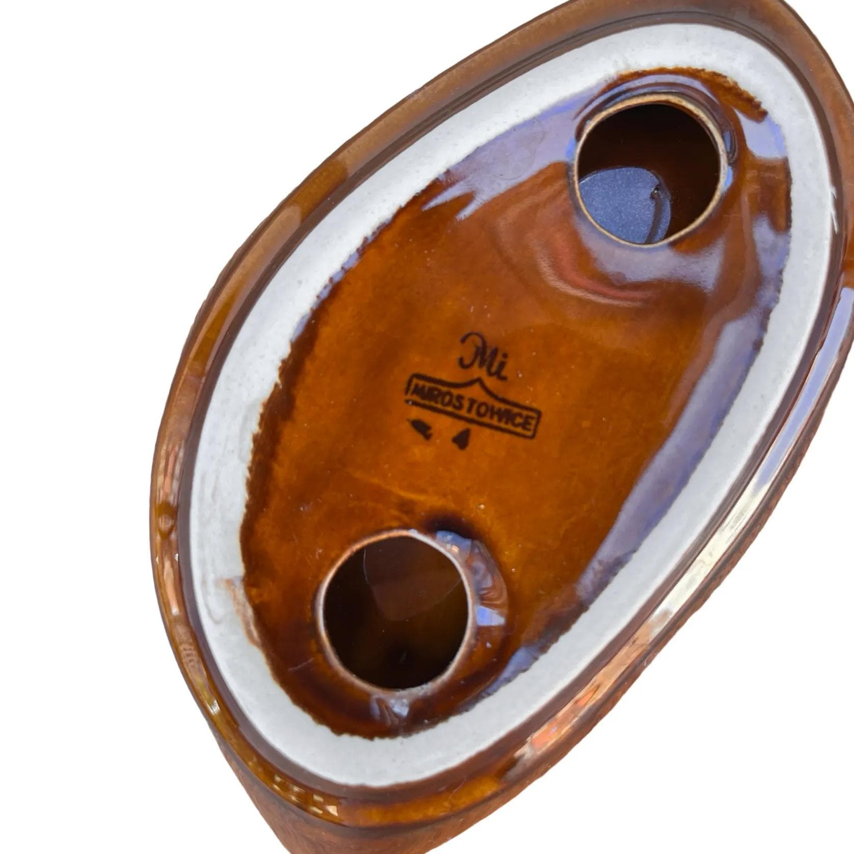 Popielnica liść, brązowy, porcelit, proj. A. Sadulski, Polska, lata 70. - 127113