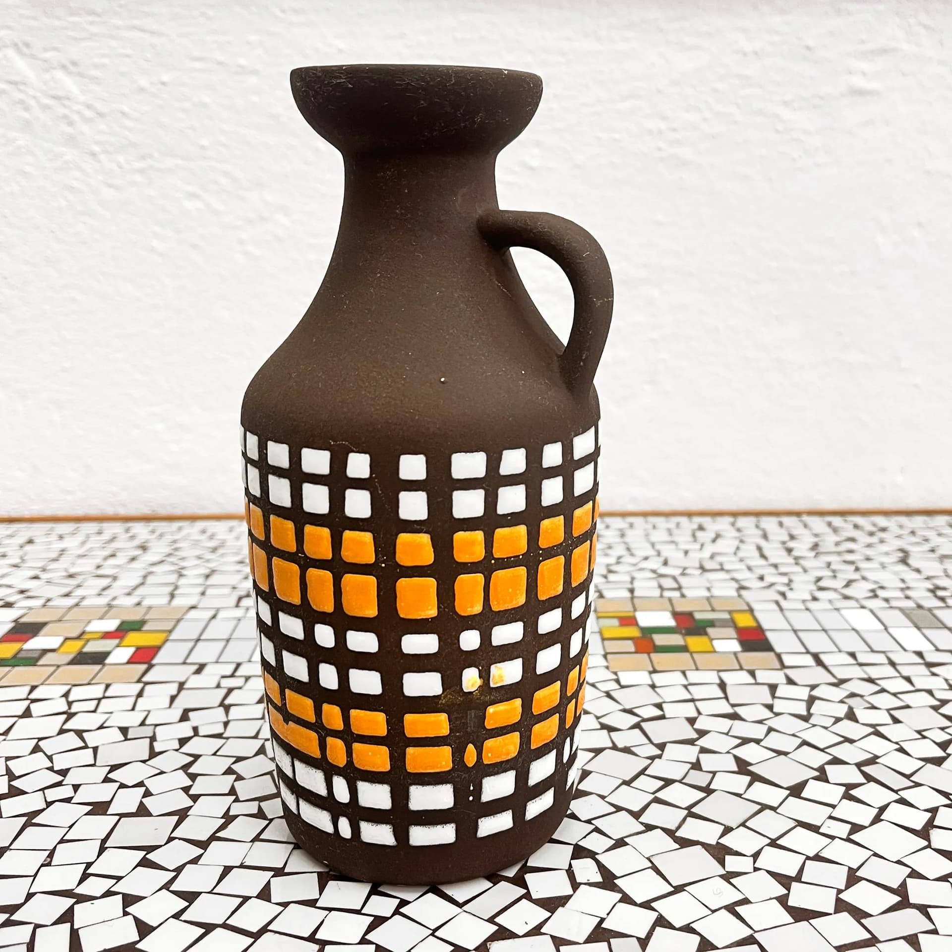 Wazon z uchem, multikolor, kamionka, Strehla Keramik, Niemcy, lata 70. - 127034