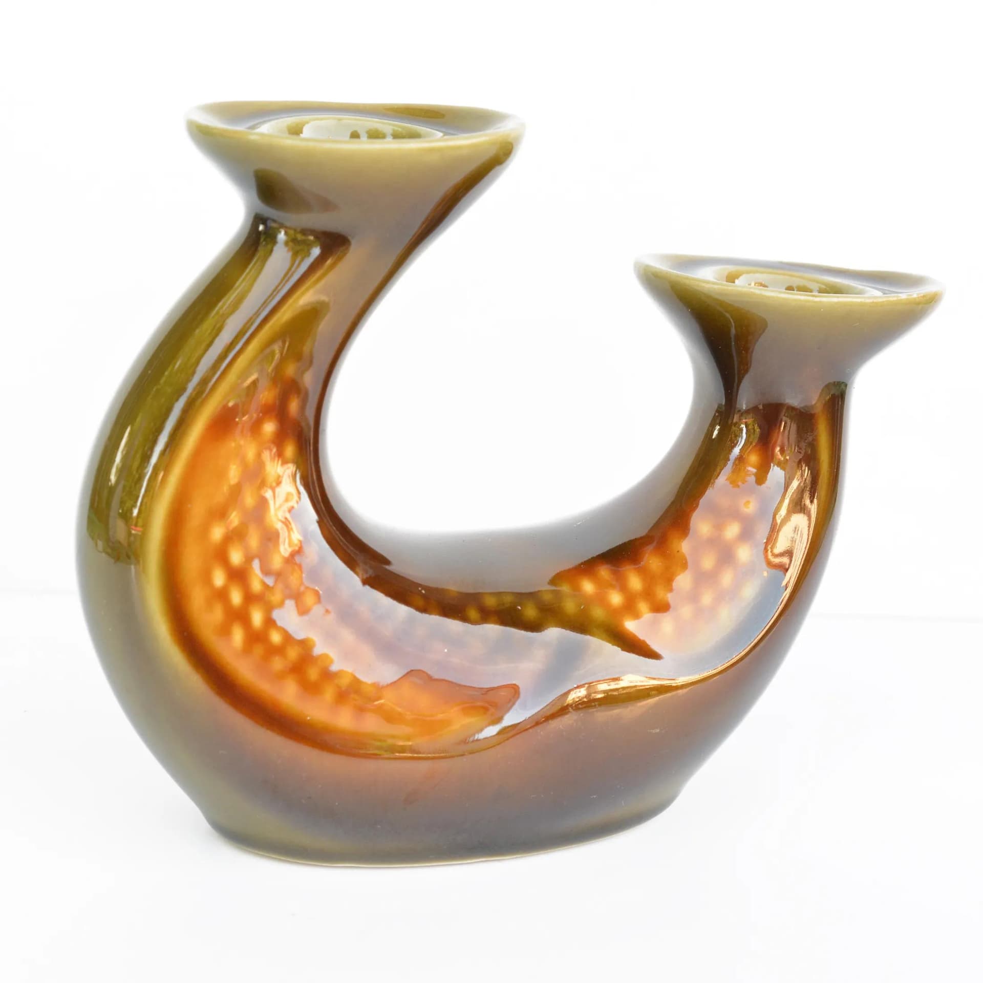 Świecznik Brusel, zielony brązowy, fajans, Ditmar Urbach, Czechosłowacja, lata 60. - 127001