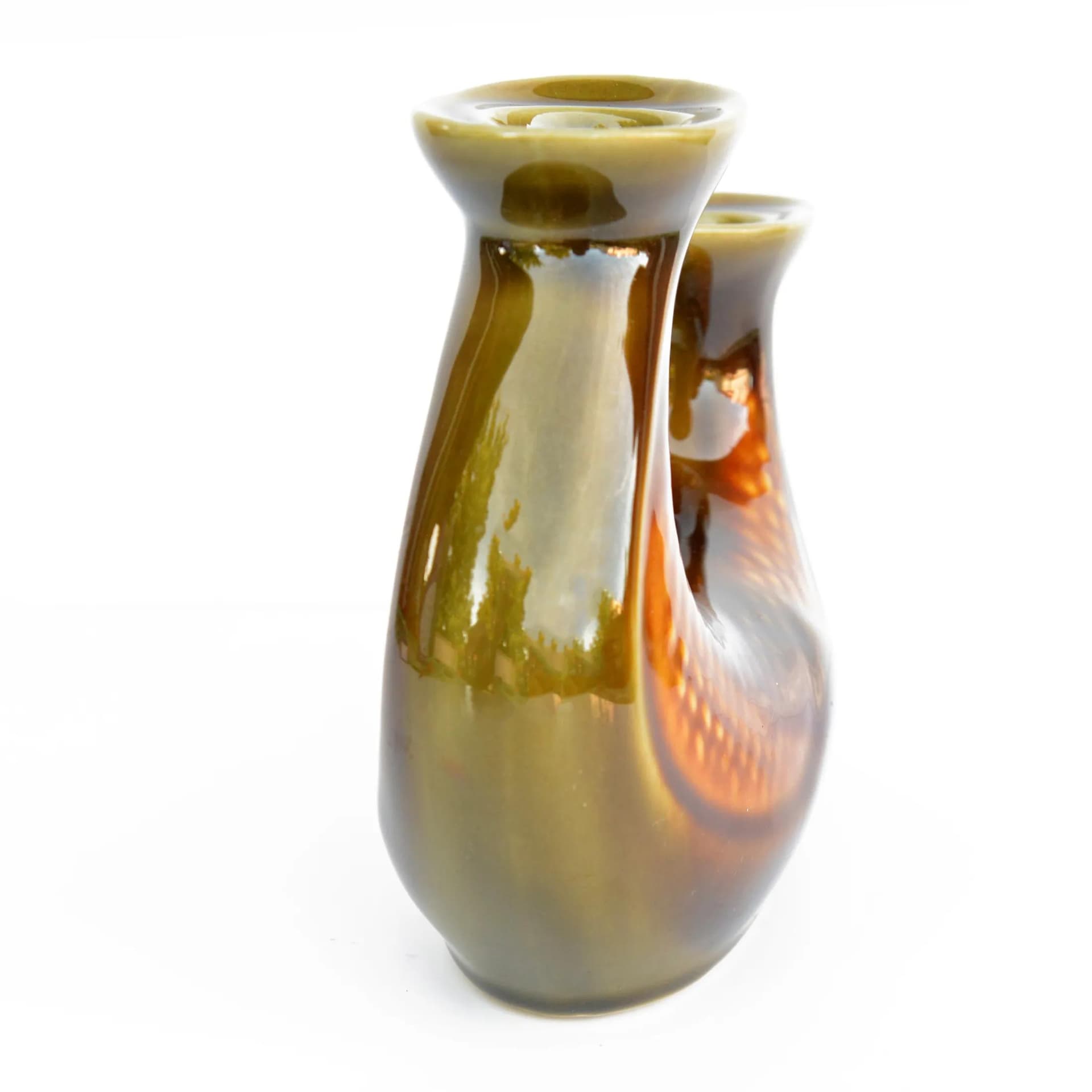 Świecznik Brusel, zielony brązowy, fajans, Ditmar Urbach, Czechosłowacja, lata 60. - 126999