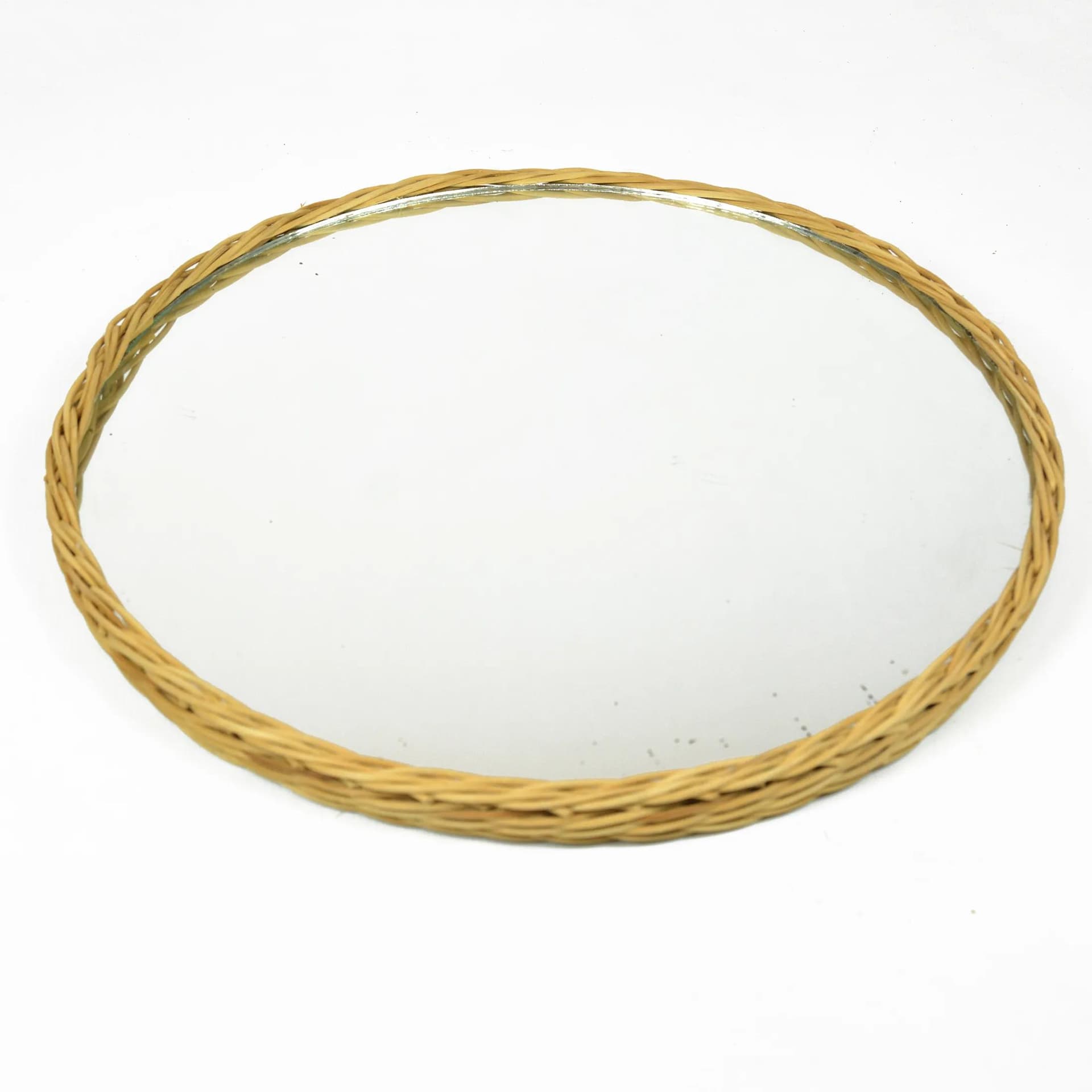 Wall mirror round, beige rattan, Denmark, 1970s - 126960