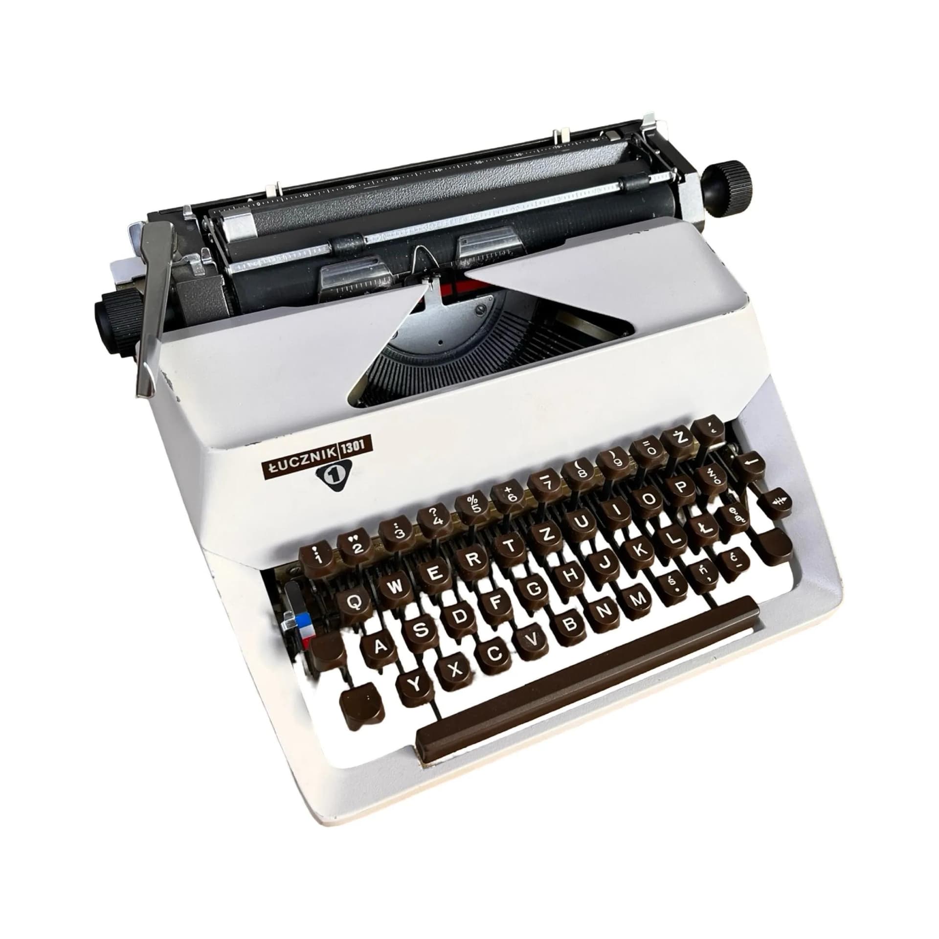 Typewriter Łucznik 1303, grey metal, Poland, 1970s