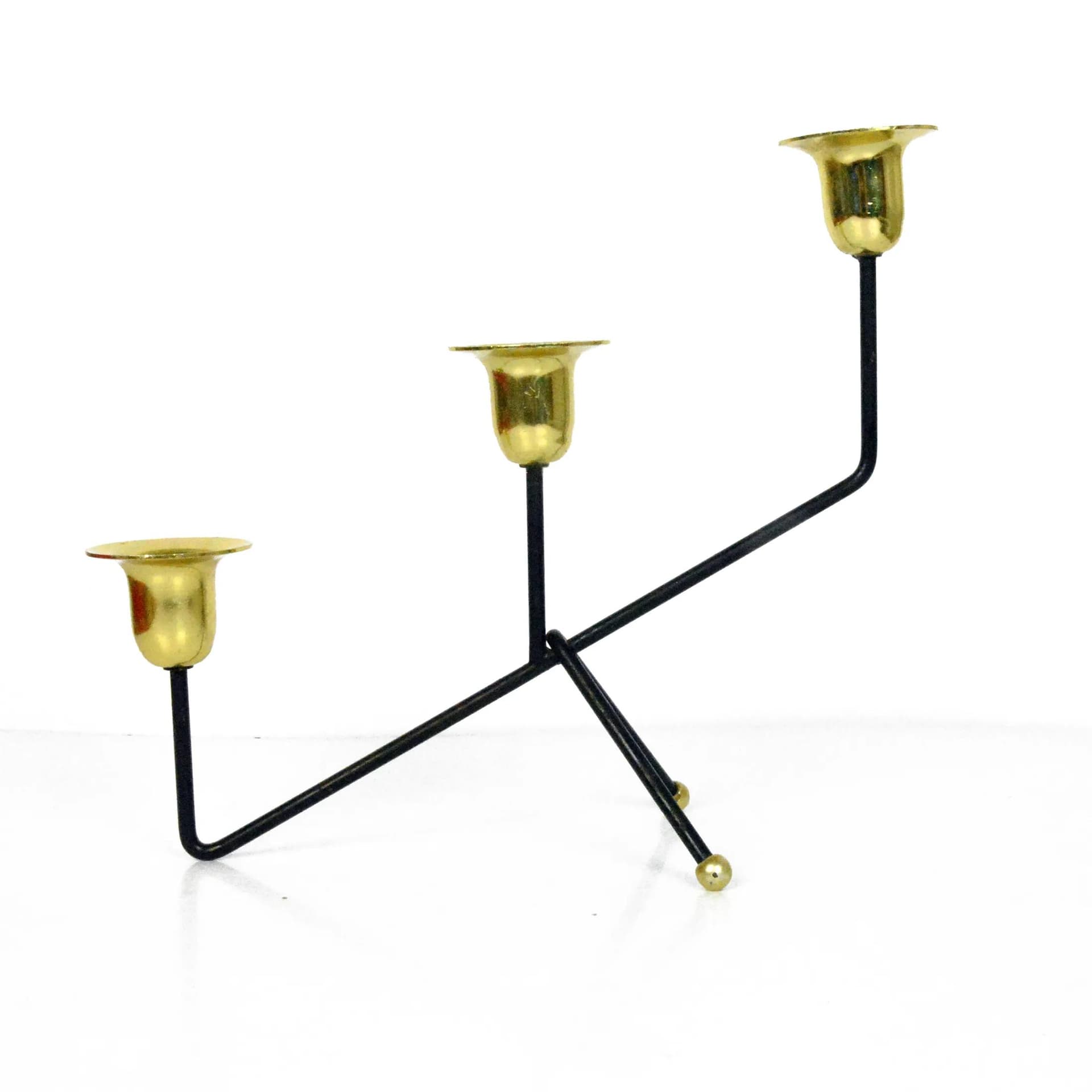 Świecznik stołowy, czarny, aluminium, Belgia, lata 70.