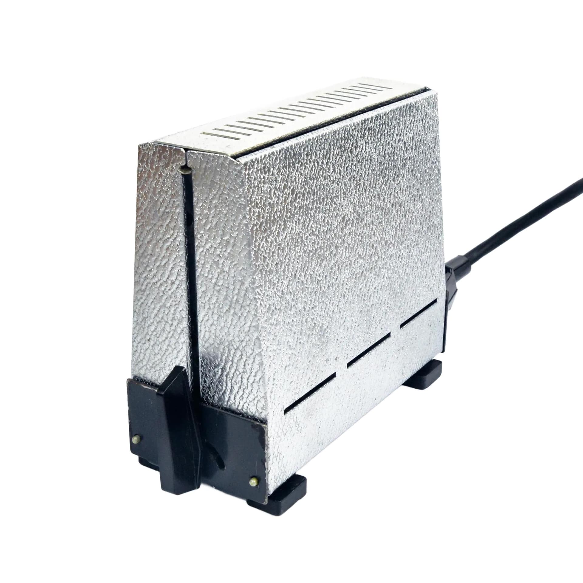 Toster skrzydełkowy, srebrny metal, czarny plastik, HAGEKA Brotröster Brandenburg, Niemcy, lata 60. - 130413