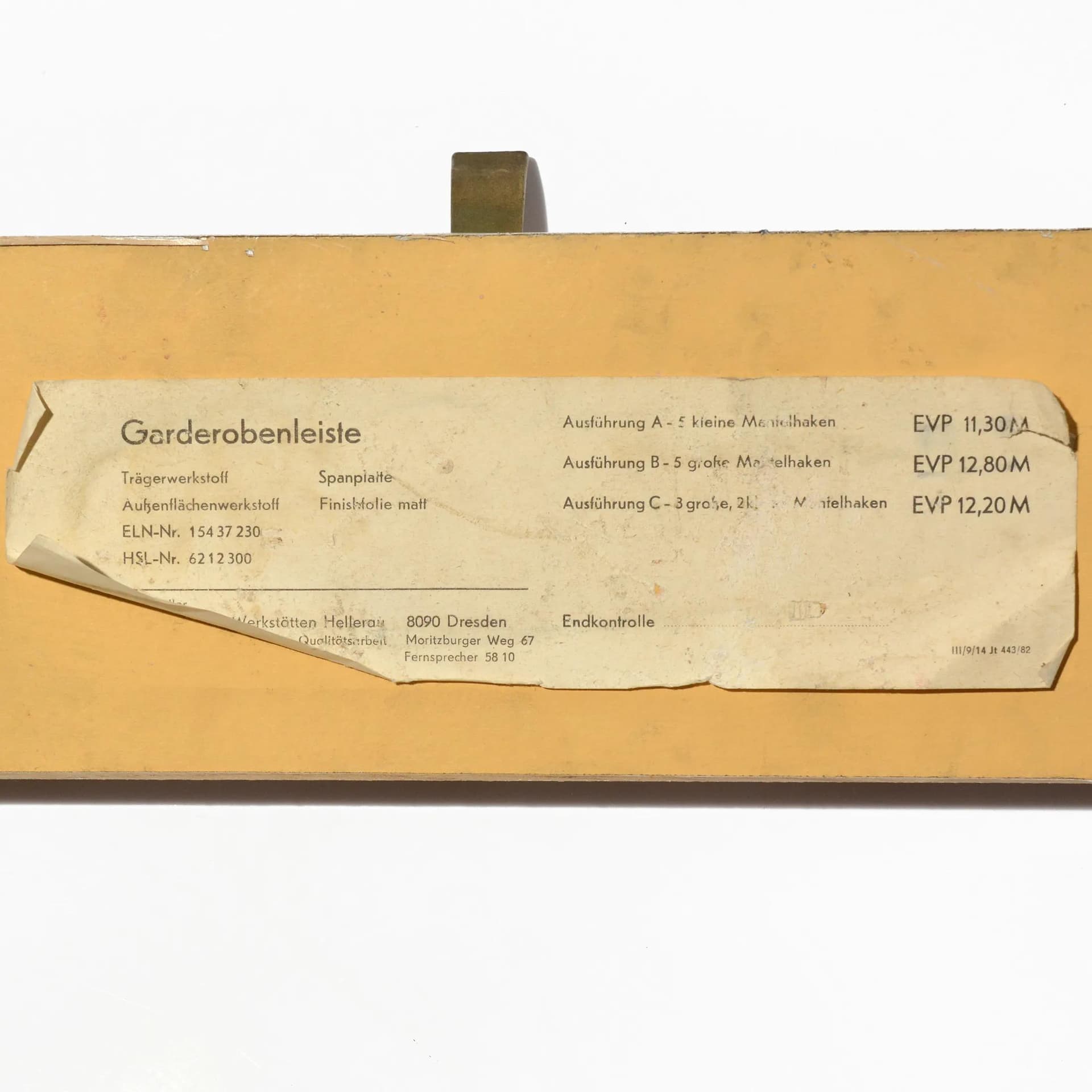 Wall-mounted rack, brown plywood, golden brass, VEB Deutsche Werkstätten Hellerau, Germany, 1970s. - 126806