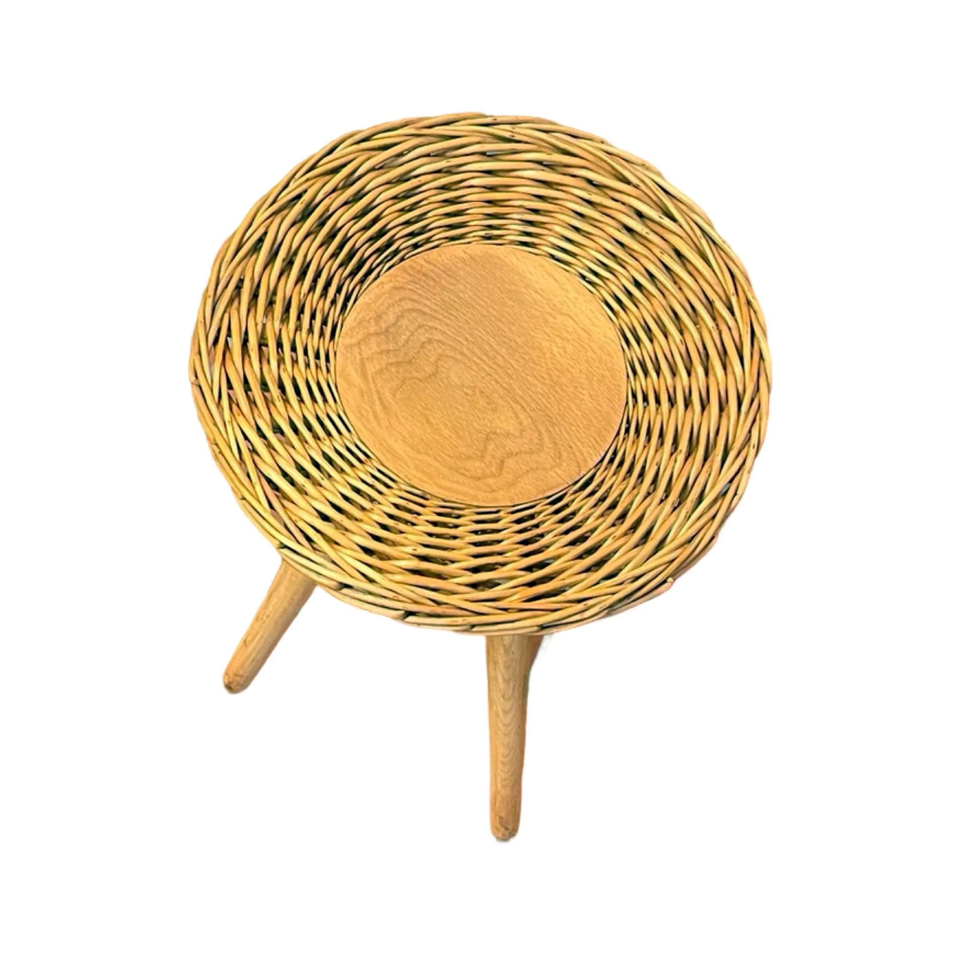 Taboret, rattan brązowy, proj. J. Kalous, Czechosłowacja, lata 60. - 126764