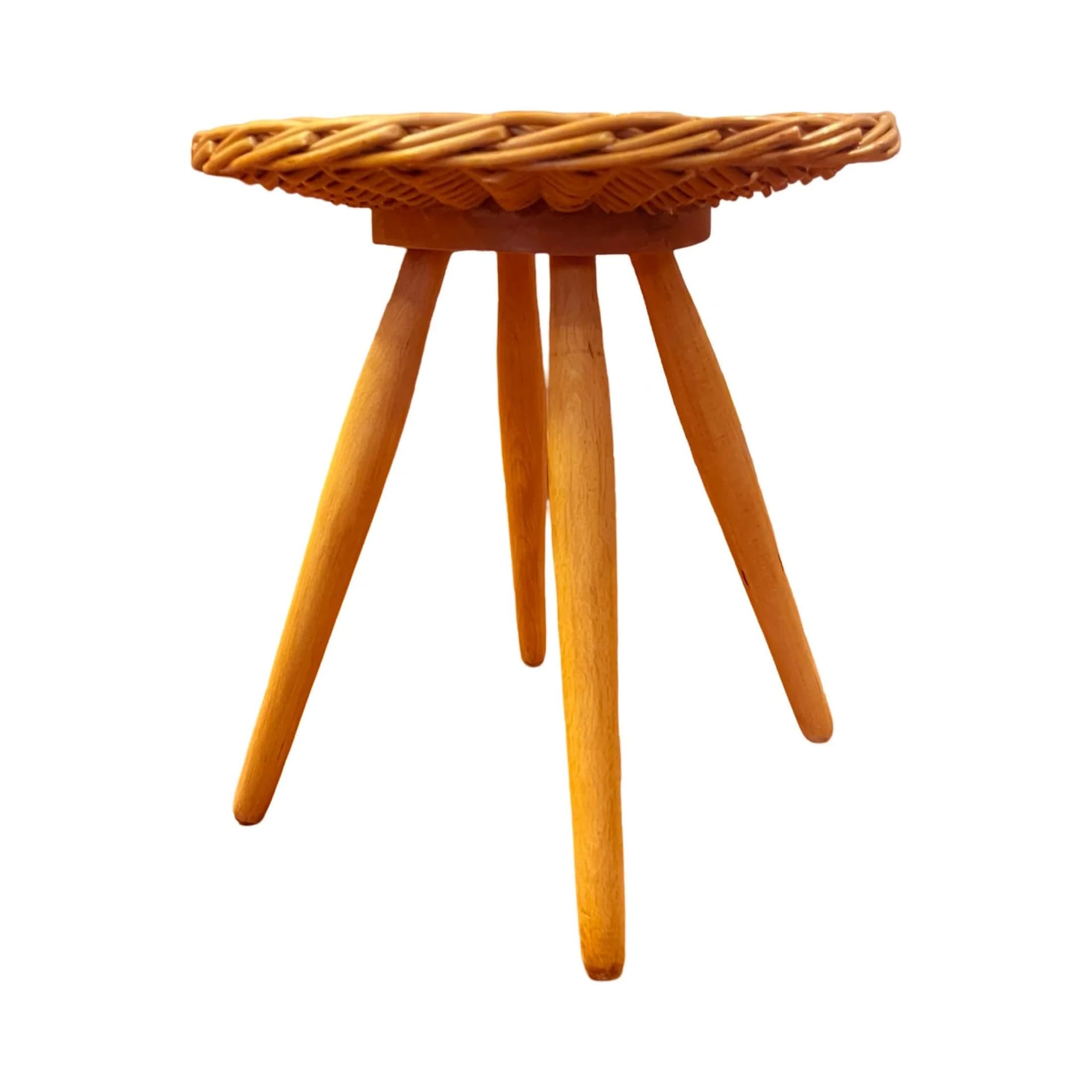 Taboret, rattan brązowy, proj. J. Kalous, Czechosłowacja, lata 60. - 126758