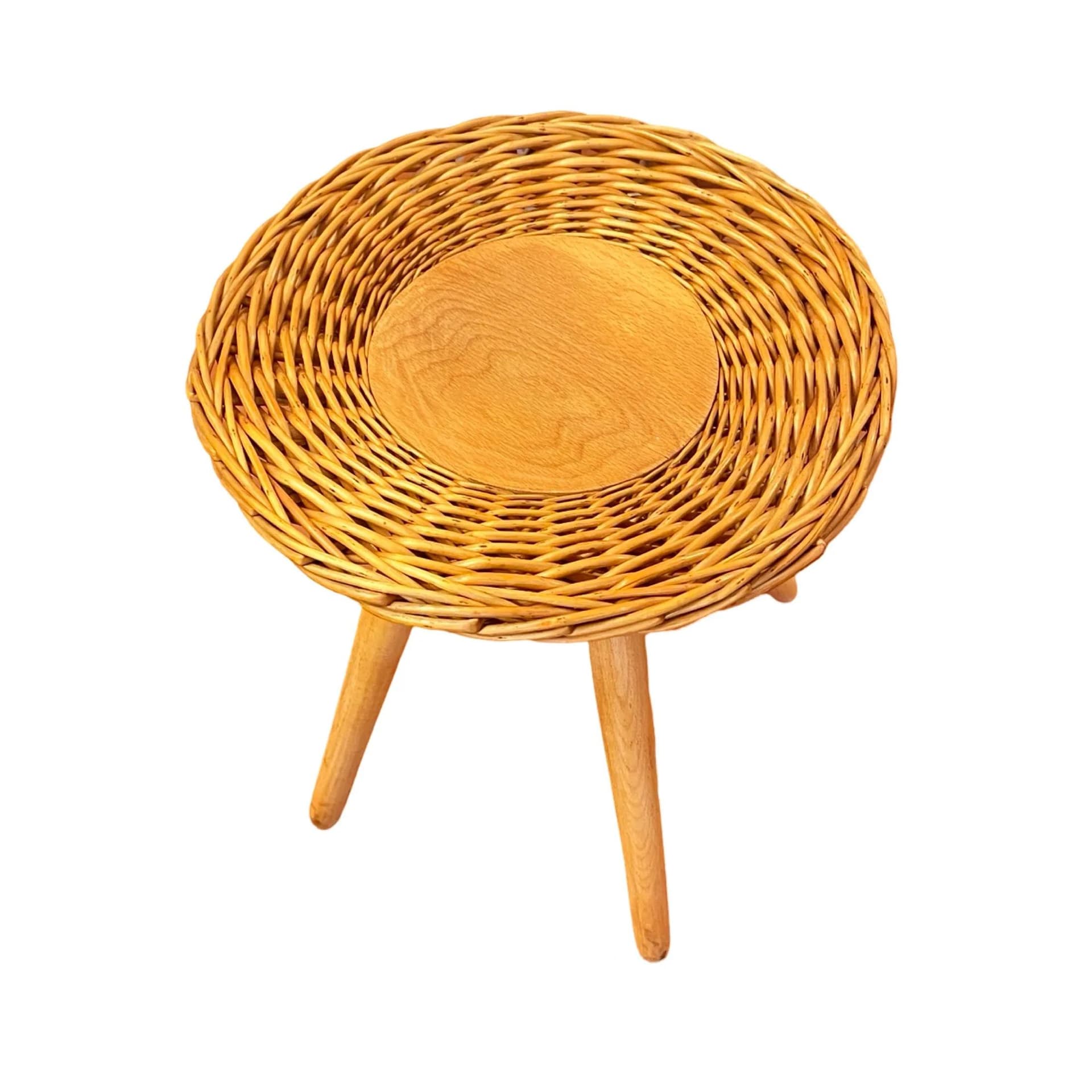 Taboret, rattan brązowy, proj. J. Kalous, Czechosłowacja, lata 60. - 126761