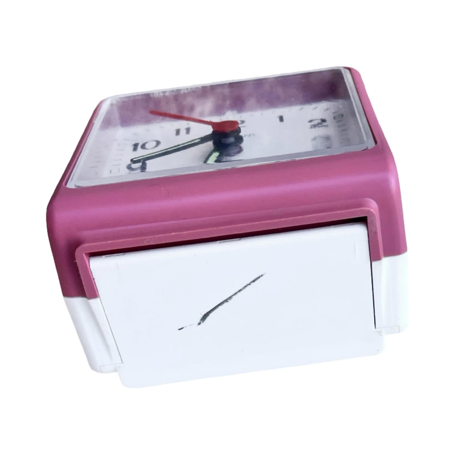 Budzik modernistyczny, różowy, tworzywo sztuczne, Junghans, Niemcy, lata 80. - 126713
