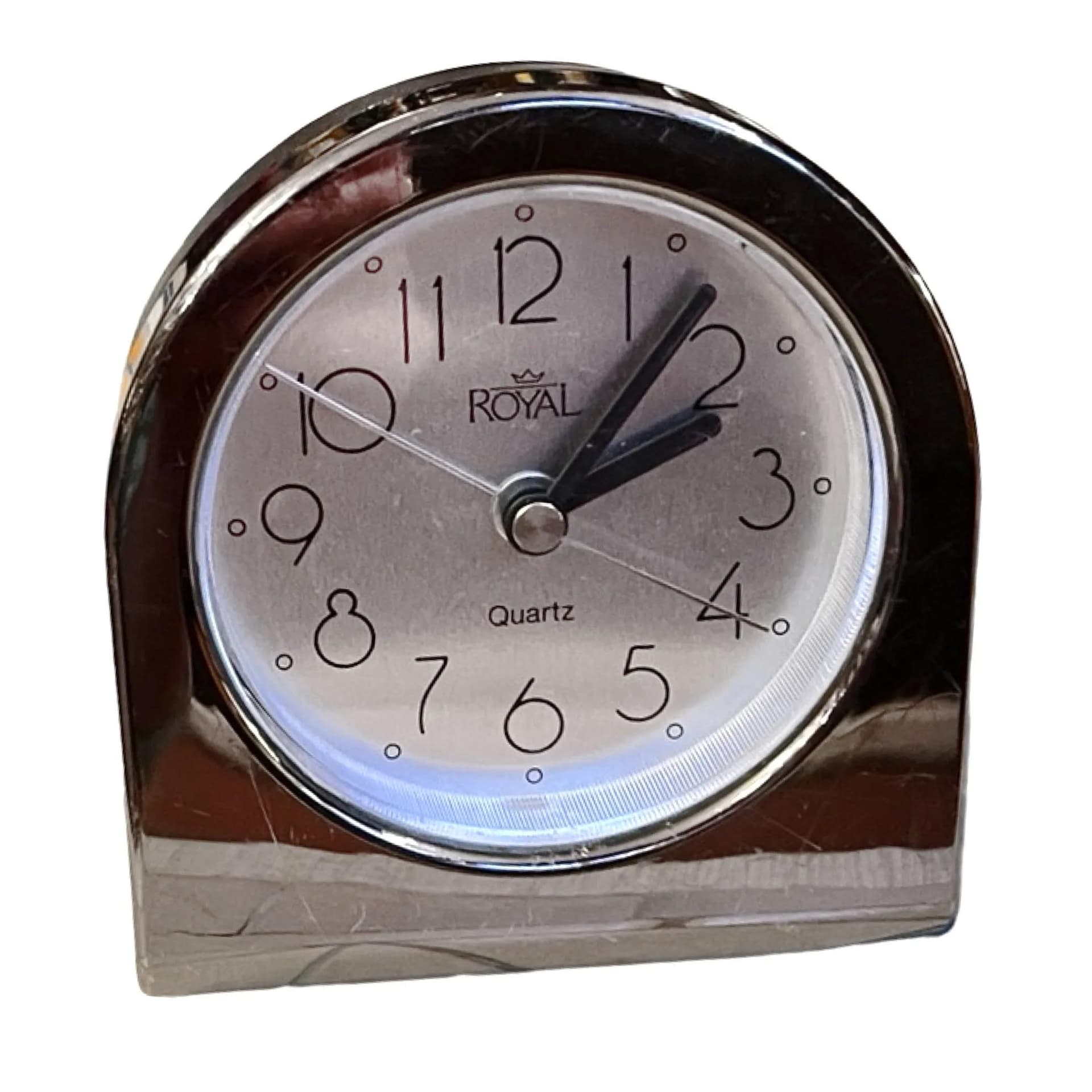 Zegar kominkowy Modern Royal, srebrny, metal chromowany, Niemcy, lata 80.