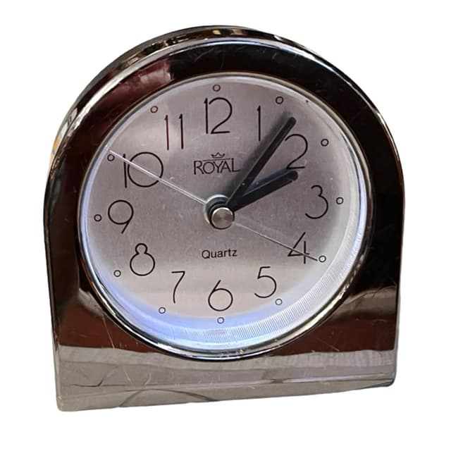 Zegar kominkowy Modern Royal, srebrny, metal chromowany, Niemcy, lata 80. - WYMIARY