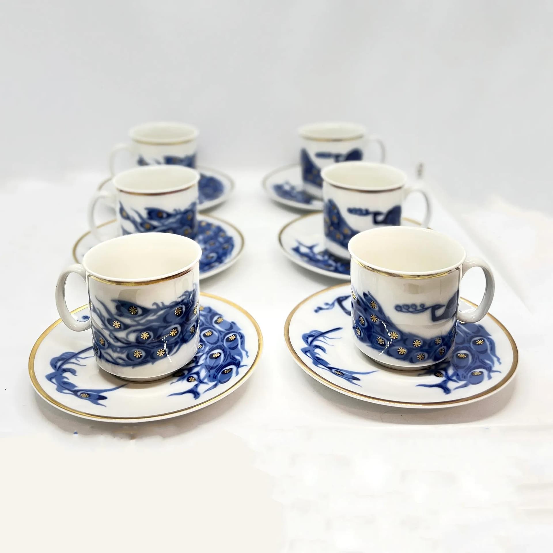 Komplet filiżanek ze spodkiem, Josephina, biały kobaltowy, porcelana, proj. J. Ježek, Czechosłowacja, lata 60. - 126641