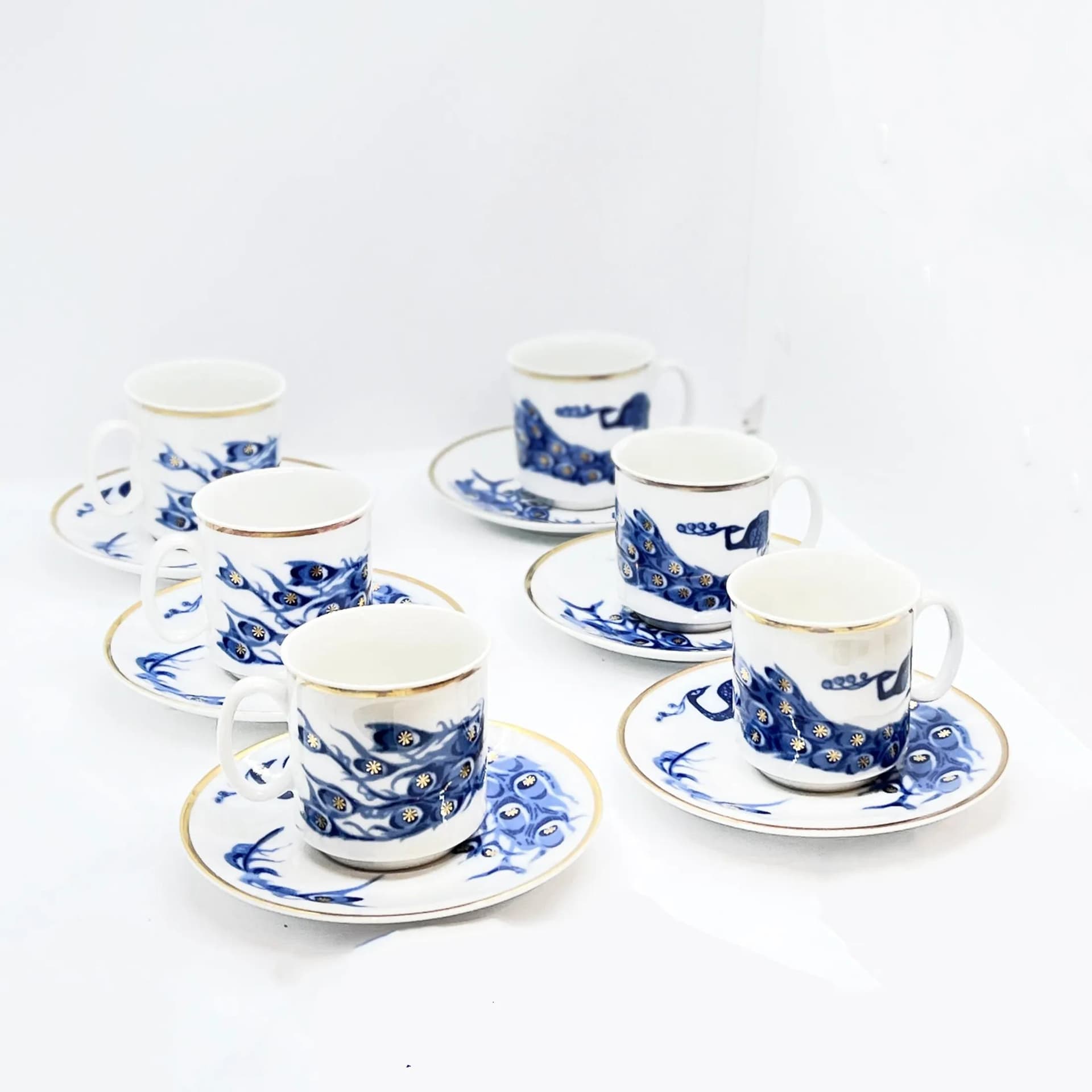 Komplet filiżanek ze spodkiem, Josephina, biały kobaltowy, porcelana, proj. J. Ježek, Czechosłowacja, lata 60. - 126637